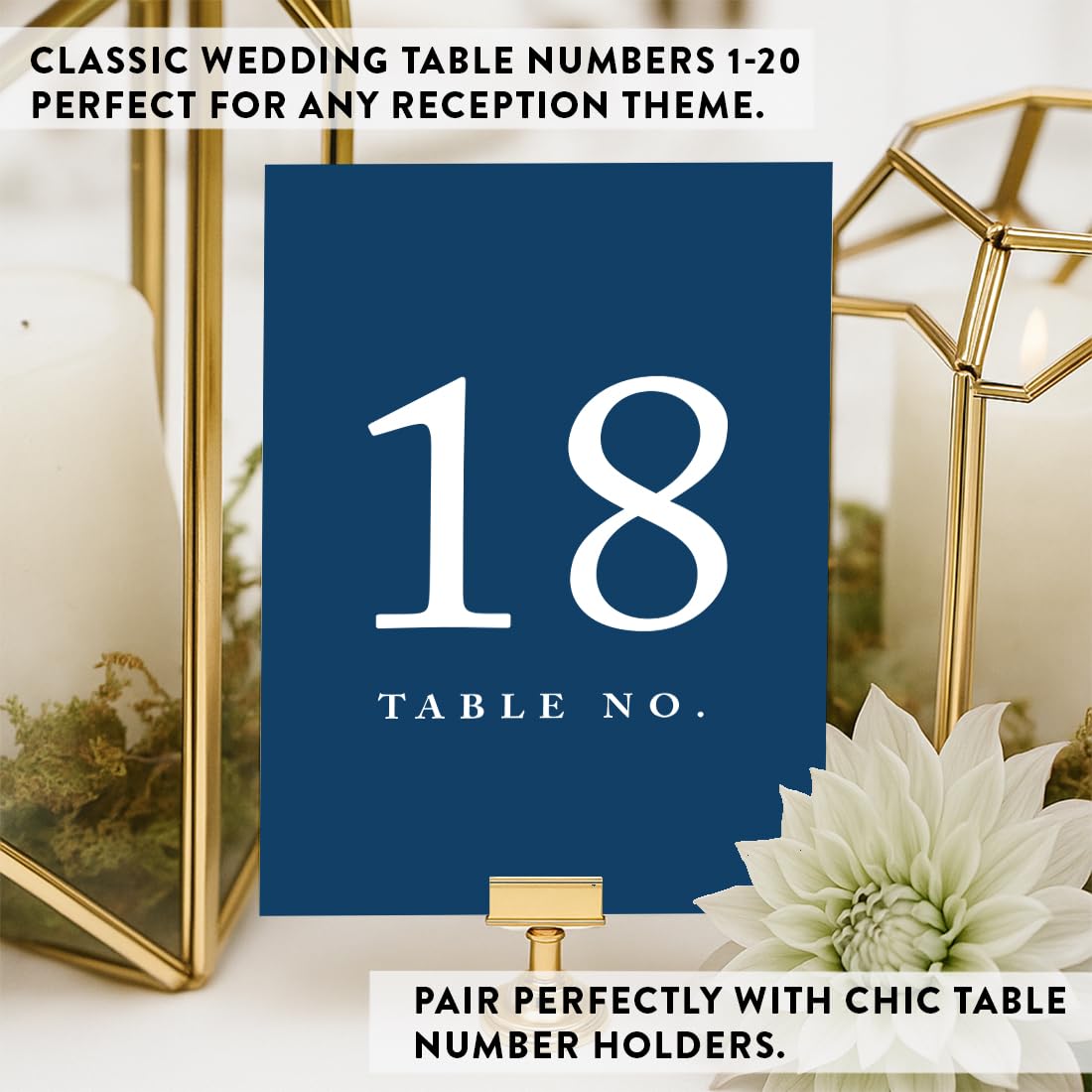 Andaz Press Table Numbers 1-20 On Perforated Paper, Navy Blue, 4X6-Inch Single Sided Sign, 1-Set, Graduation Table Numbers For W