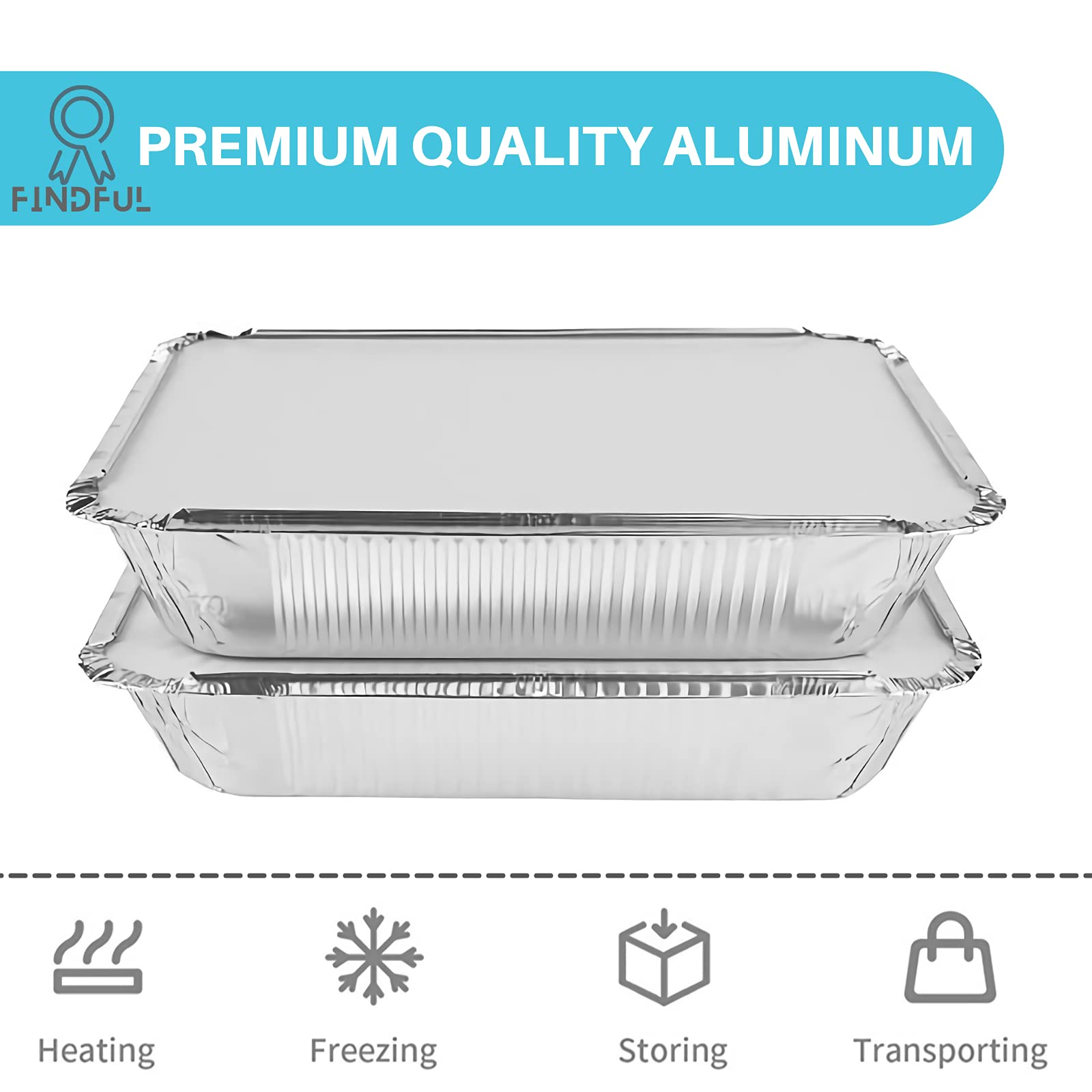 Aluminum Pans With Lids (50-Pack, 8.5''  6'') 2.25 Lb Capacity Foil Food Containers With Lids - 50 Pans And 50 Cardboard Covers