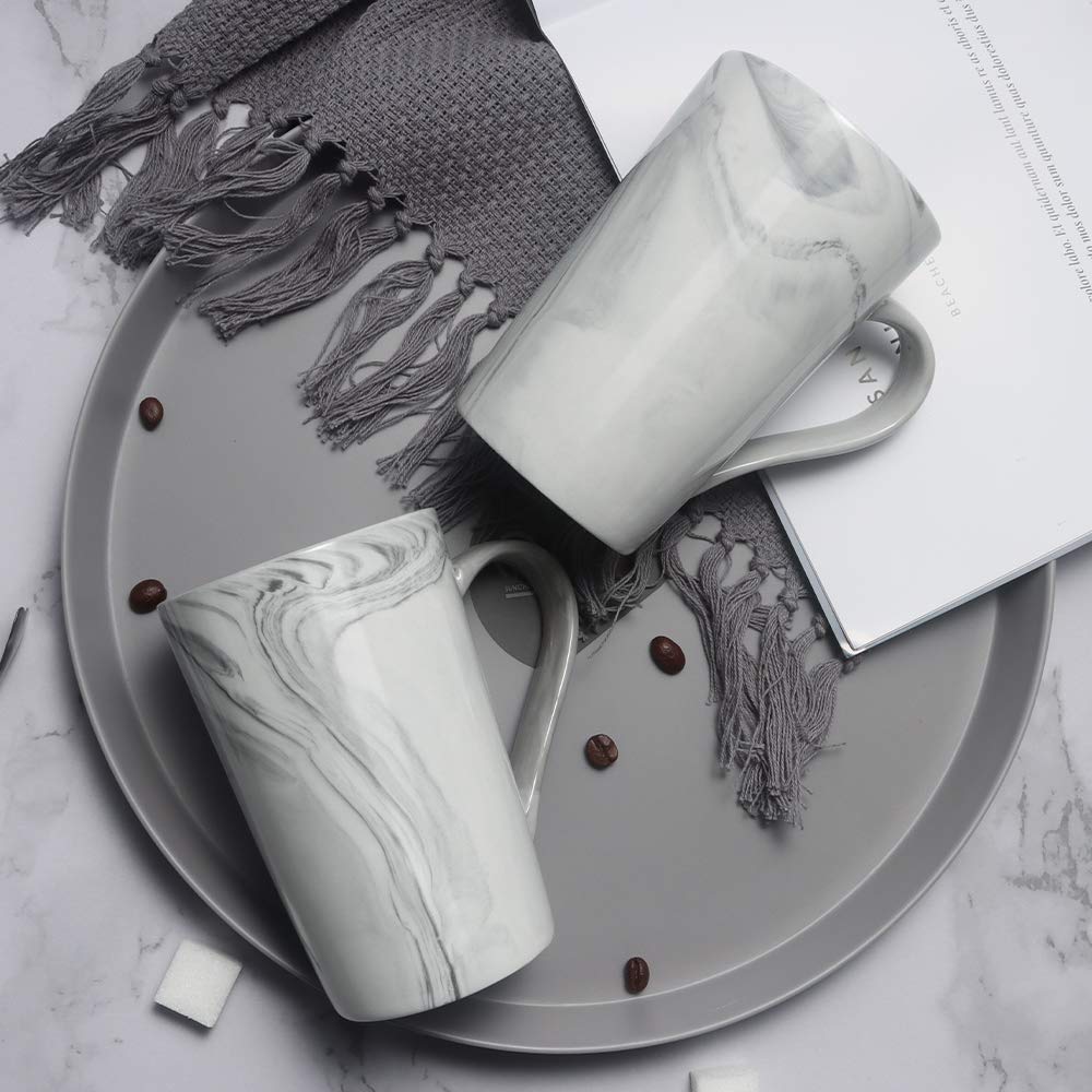 Smilatte 12 Oz Coffee Mugs, M099 Novelty Marble Ceramic Cup For Boy Girl Lover, Set Of 4, Gray