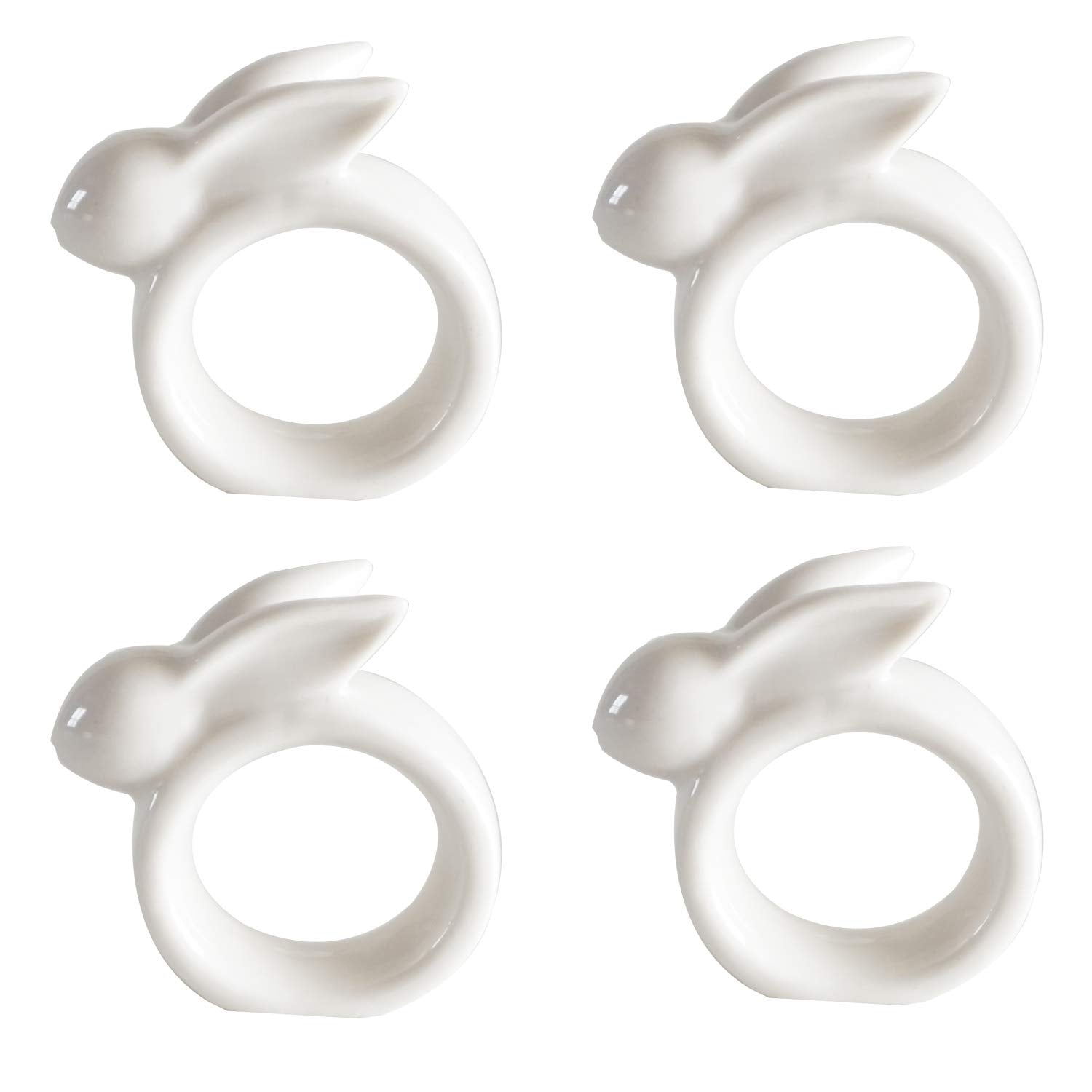 Easter Rabbit Porcelain Napkin Rings, Set Of 4 Vintage White Bunny Ceramic Napkin Rings For Easter Dinner Weddings Parties, Hand