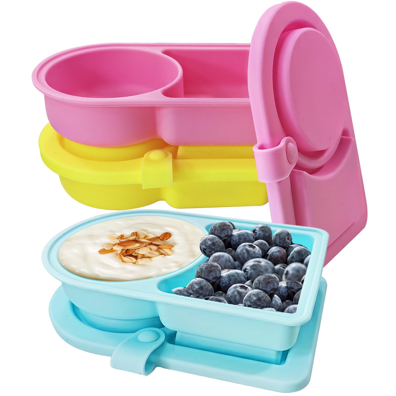 3 Pack Small Silicone Snack Containers with Lids for Baby, Reusable Food Storage Containers for Kids, Salad Dressing Container, 