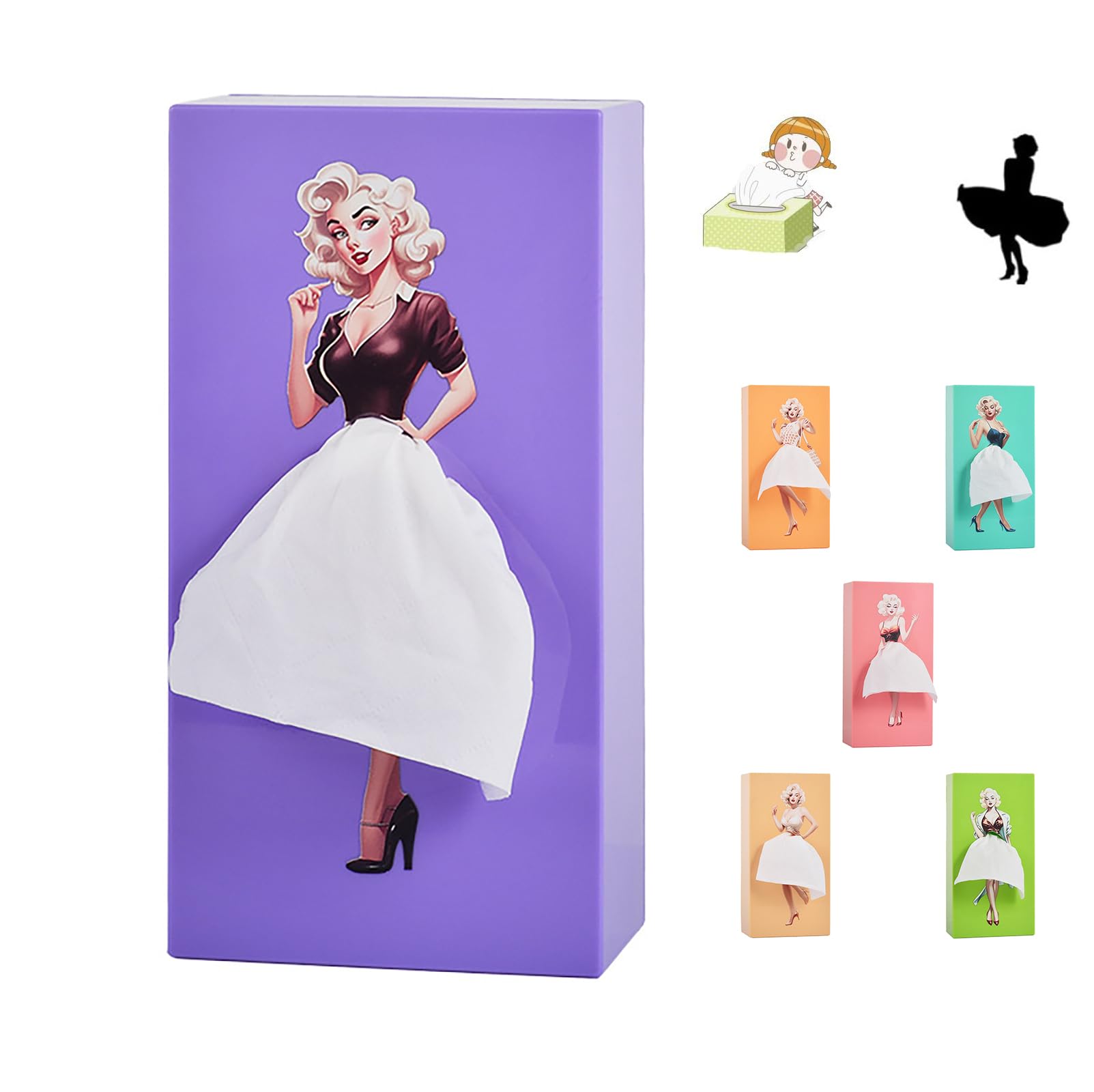 Girls Long Skirt Tissue Box - Creative Cartoon Cover, Paper Dispenser for Home, Office, and Car (Purple)