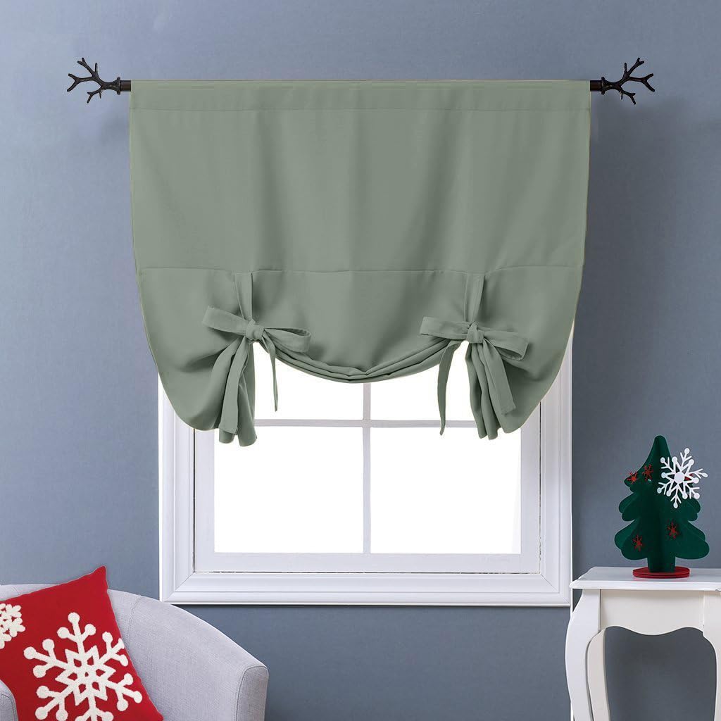 NICETOWN Tie Up Blackout Curtains 63 inches Long for Living Room Bedroom, Short Privacy Bathroom Curtains Balloon Window Shade R