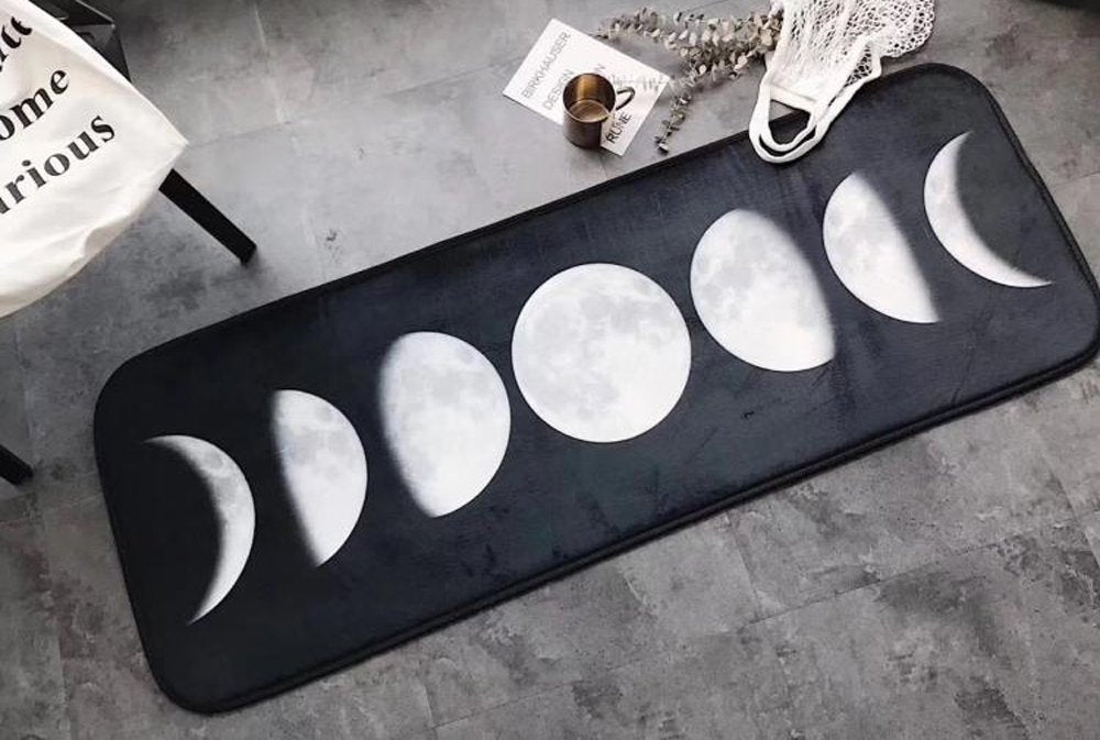 Morromorn Black And White Runner Mat Throw Rug Bohemian Trendy, Non Skid Machine Washable Water-Absorbent - 20X60 Inches (Moon)