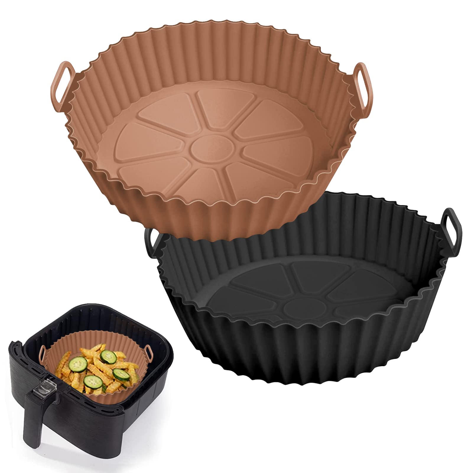 2 Pack Air Fryer Silicone Liners For 5 Qt Or Bigger,Silicone Air Fryer Liners Inserts,Replacement Of Flammable Parchment Paper,R