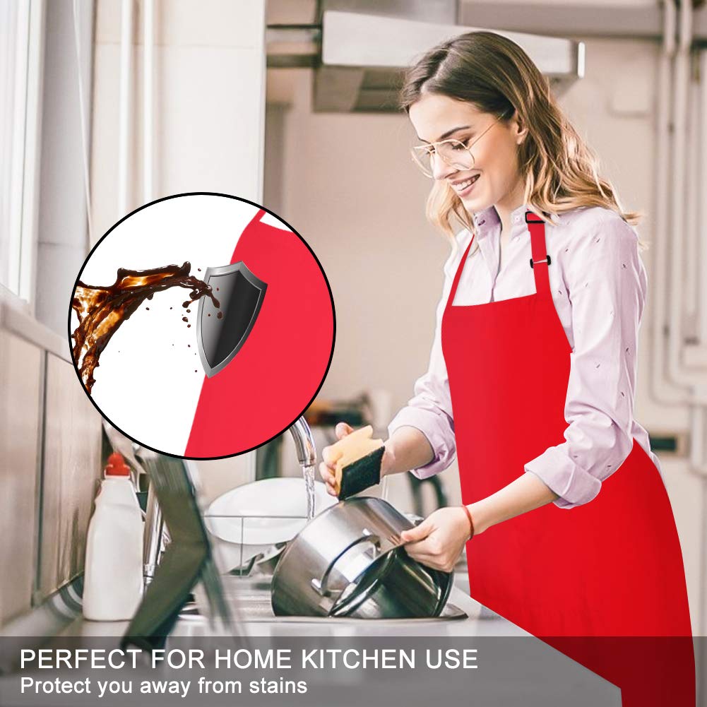 Jubatus 2 Pack Bib Aprons With 2 Pockets Cooking Chef Kitchen Apron For Women Men, Red