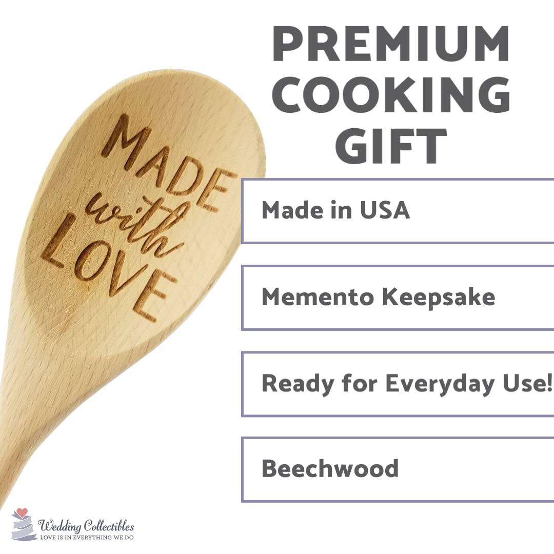 Wedding Collectibles Made With Love Wooden Spoon (14    Long) Engraved Serving Kitchen Accessory | Smooth, Natural Beechwood | R