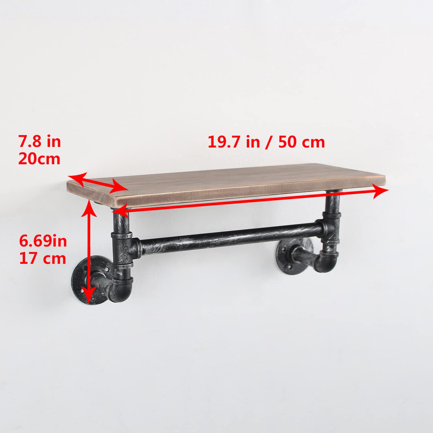 Industrial Pipe Shelf Bathroom Shelves Wall Mounted 19.6in Rustic Wood Shelf with Towel Bar 1 Tier Farmhouse Towel Rack Over Toilet Pipe Shelving Floating Shelves Towel Holder Retro Grey