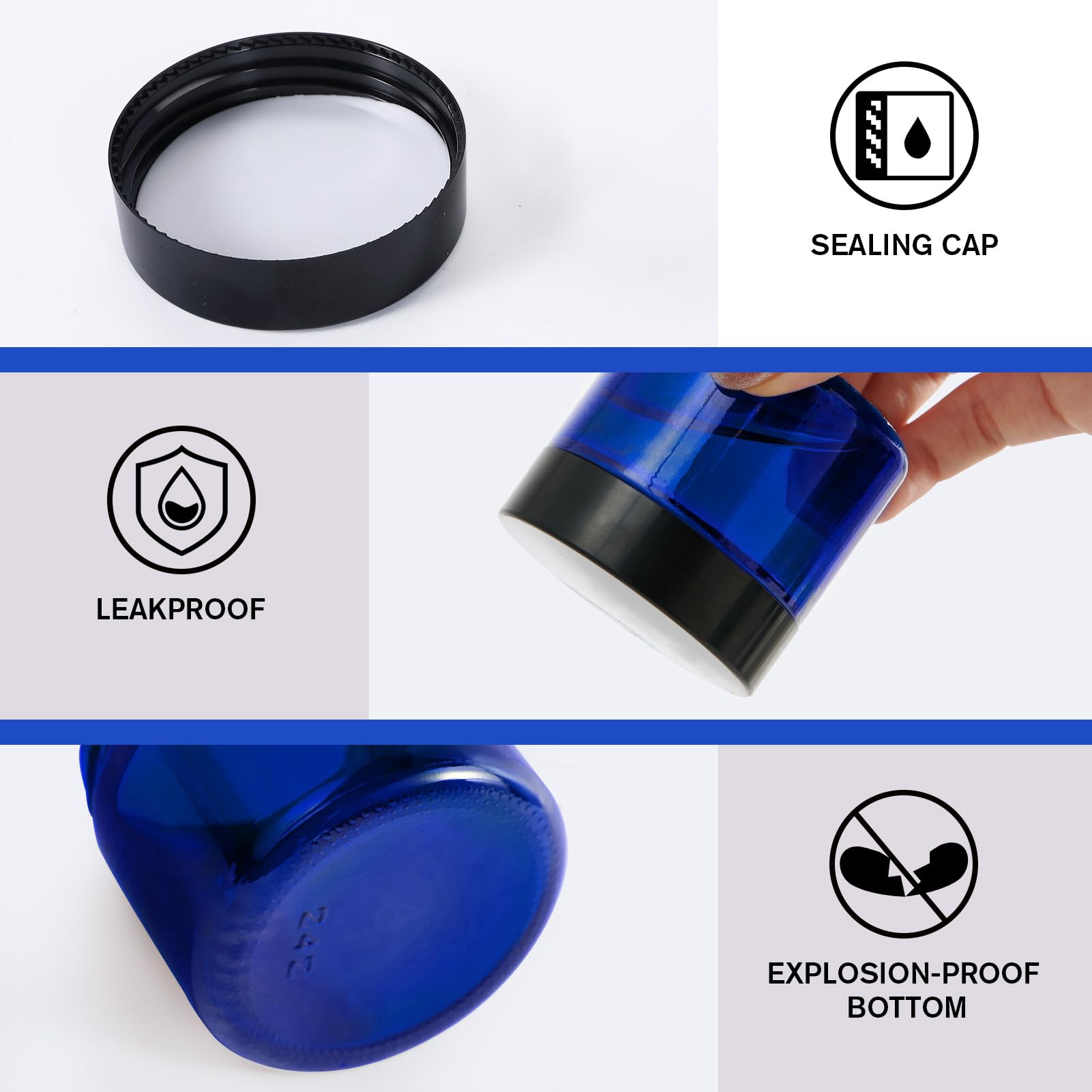 2Oz Jars With Lids, Hoa Kinh 24 Pack Blue Glass Jars With Lids Empty Cosmetic Containers Round Airtight Glass Jar With Inner Lin