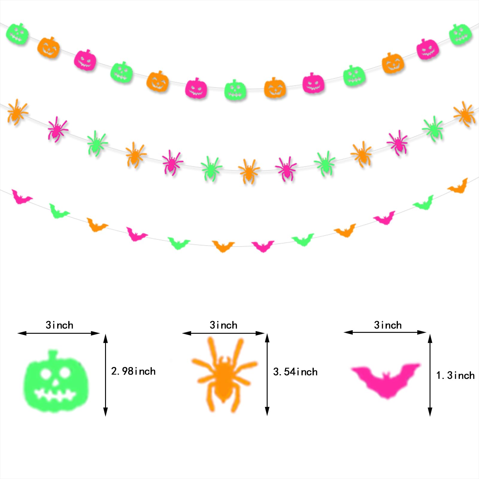 Halloween Party Decorations Neon Banner - 3pcs Glow in The Dark Paper Pumpkin Bats Spiders Hanging Swirls Streamers,Window Firep
