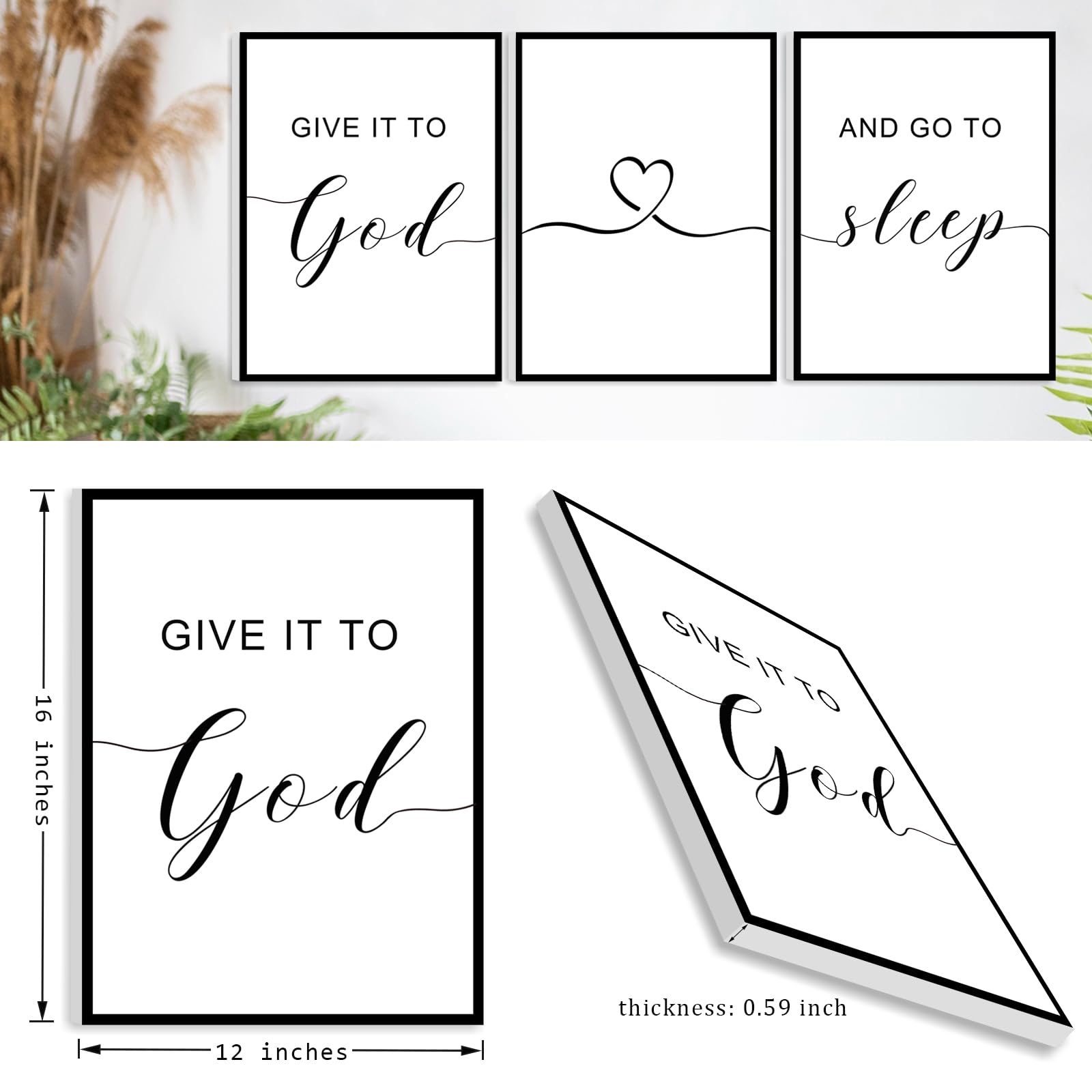 Framed Give It To God And Go To Sleep Signs 36X16   , Above Bed Wall Decors, Black And White Bedroom Decor (12X16 Inches, Set Of
