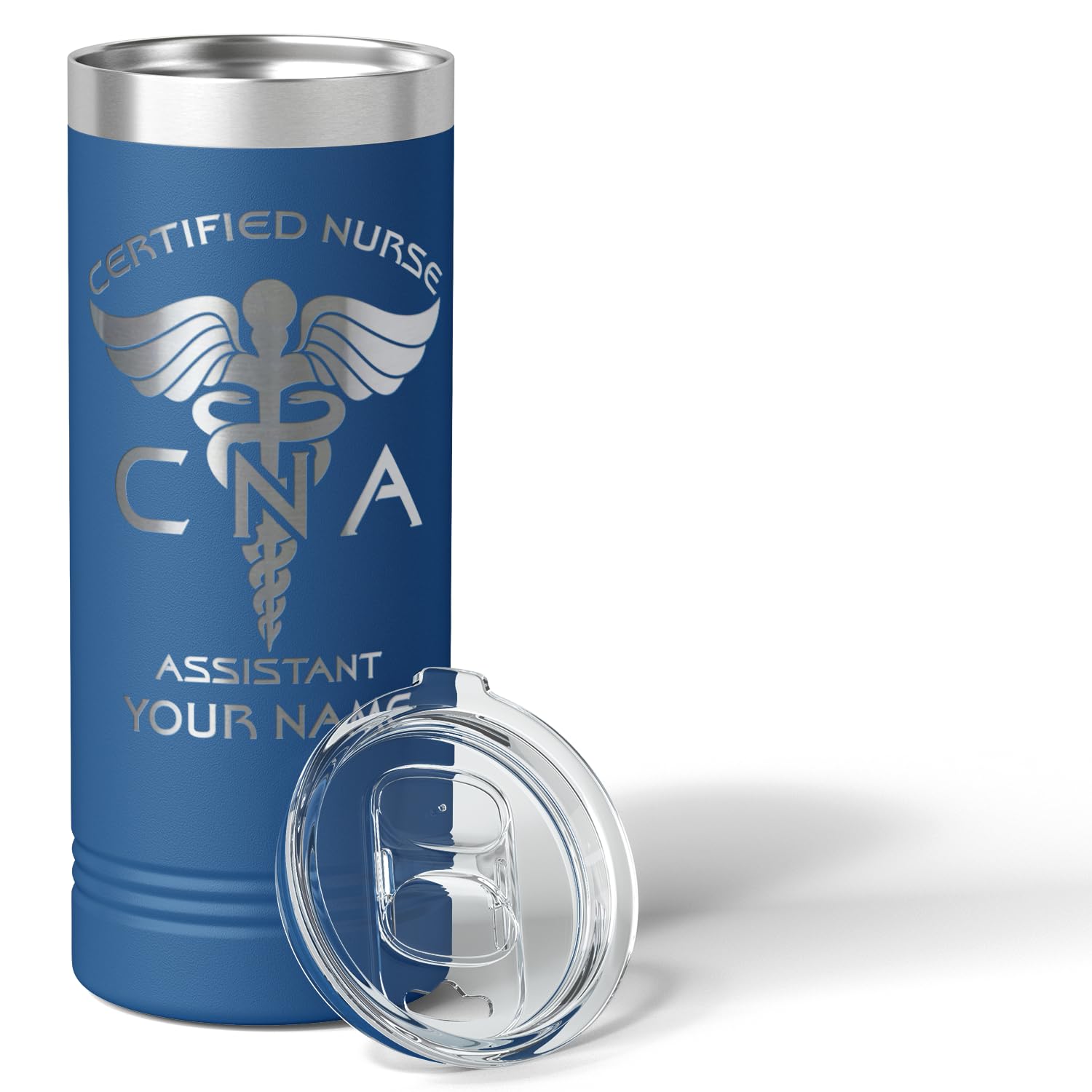 Personalized Cna Certified Nurse Assistant Gift On Blue 22 Oz Stainless Steel Skinny Tumbler Custom Engraved Gifts For Men And W