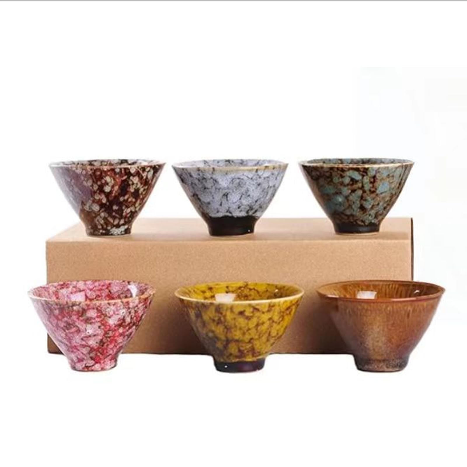 yhklatwz Ceramic Tea Cup, Chinese Kung Fu Tea Set, Japanese Cup, Gift Box Packaging for Birthday, Fathers Day, Christmas (6Col