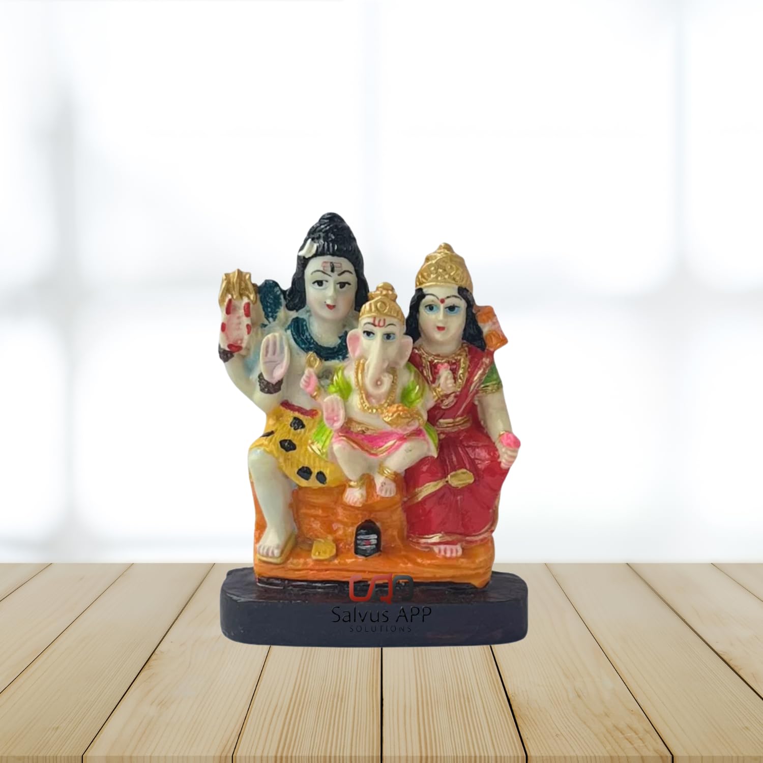 Salvus App SOLUTIONS Marble Powder Shiva Parvati and Ganesh Murti (11x7 cm, Multicolour)