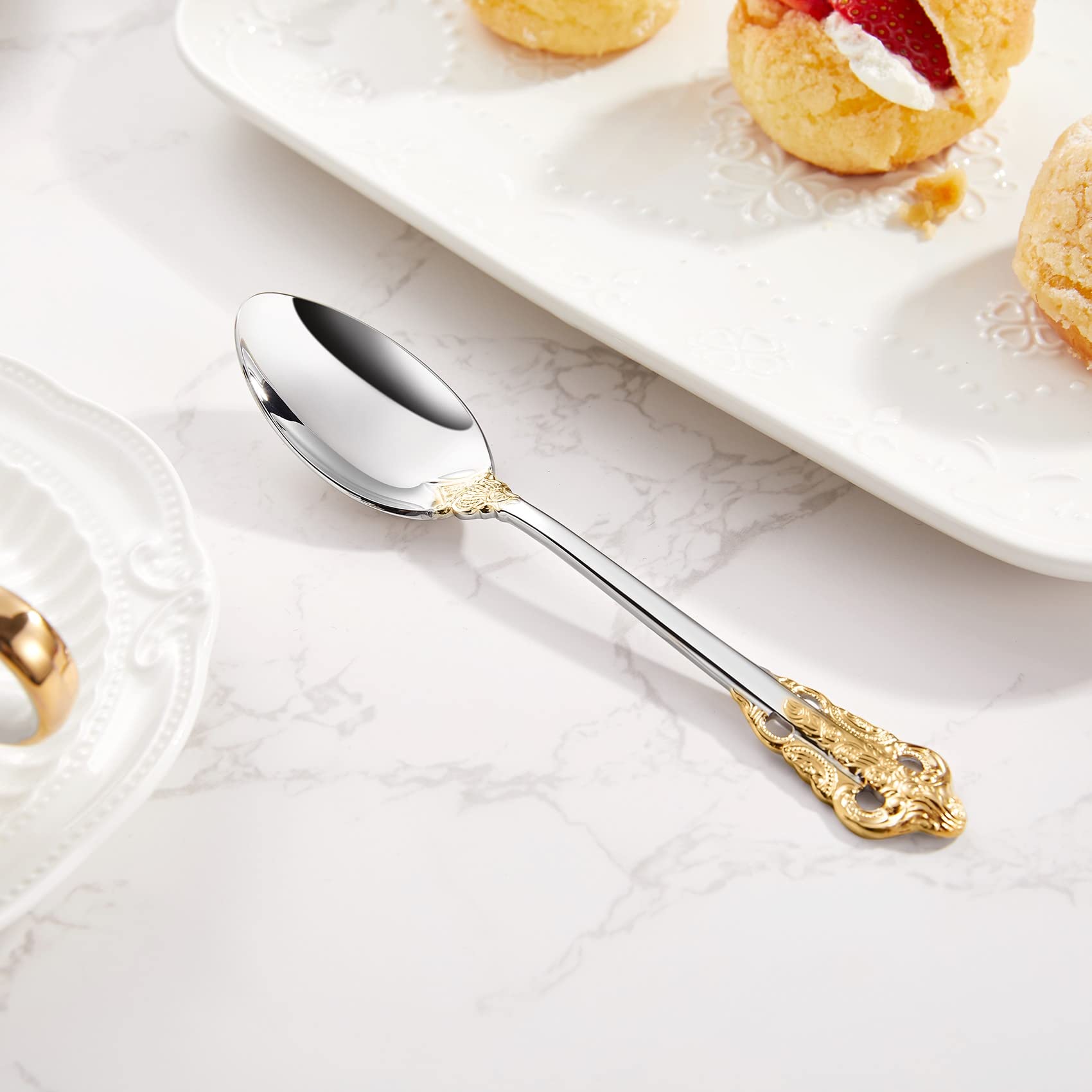 Keawell Luxury 6.3'' Teaspoons, 18/10 Stainless Steel, Gorgeous Small Spoons, Stirring, Mixing, Sugar, Cake, Dessert Spoons, Min