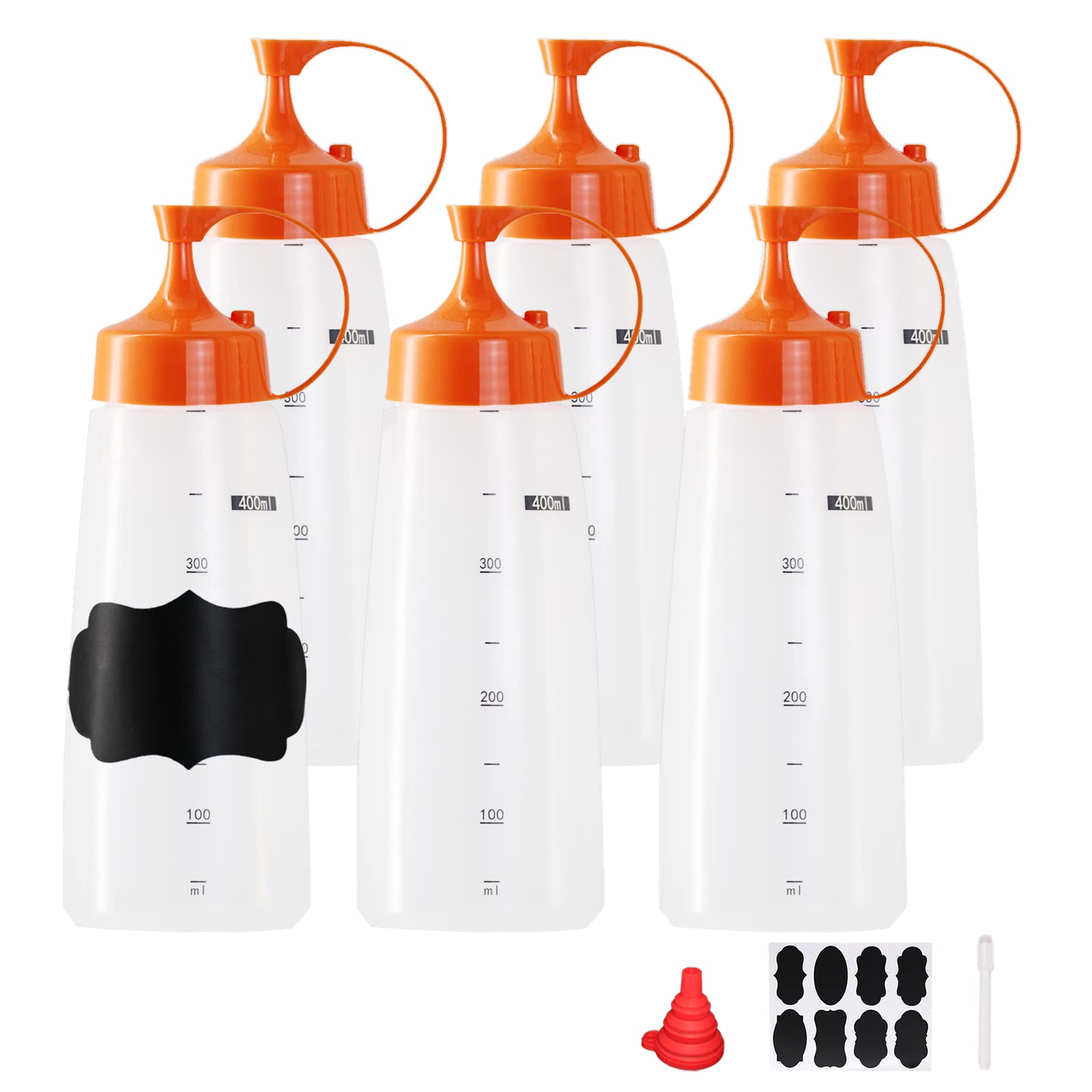 Belinlen 6 Pack 400Ml/14Oz Condiment Squeeze Bottles Plastic Empty Condiment Dispenser With Cap Lids - Perfect For Condiments, O