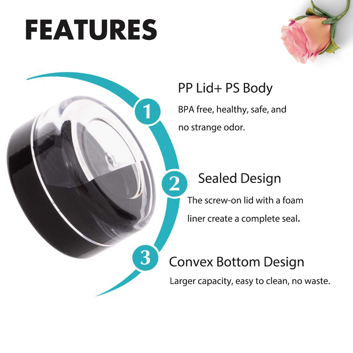 3 Gram Sample Containers With Lids, 25 Pack Mini Cosmetic Containers, Bpa Free Black Sample Jars For Makeup, Lotion, Eye Shadow,