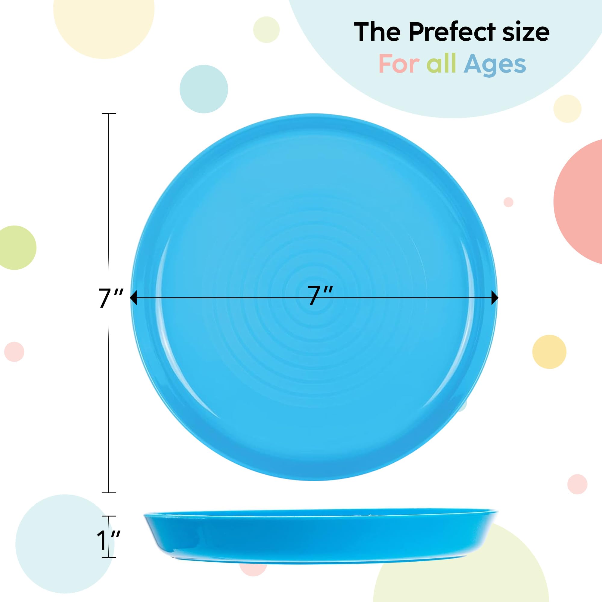 Plaskidy Kids Plates Set Of 12 Toddler Plastic Plates - Bpa Free Microwave And Dishwasher Safe Reusable Plastic Children'S Plate