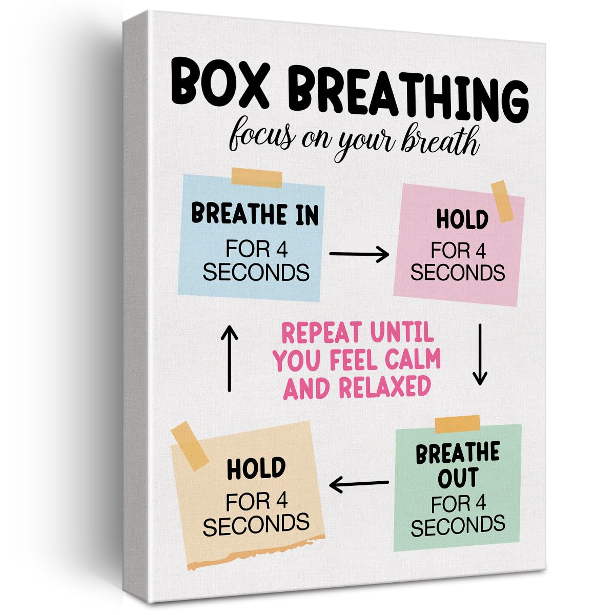 Mental Health Wall Art Canvas Painting Print Framed Box Breathing Canvas Poster Sign for Therapy Office School Counselor Office 