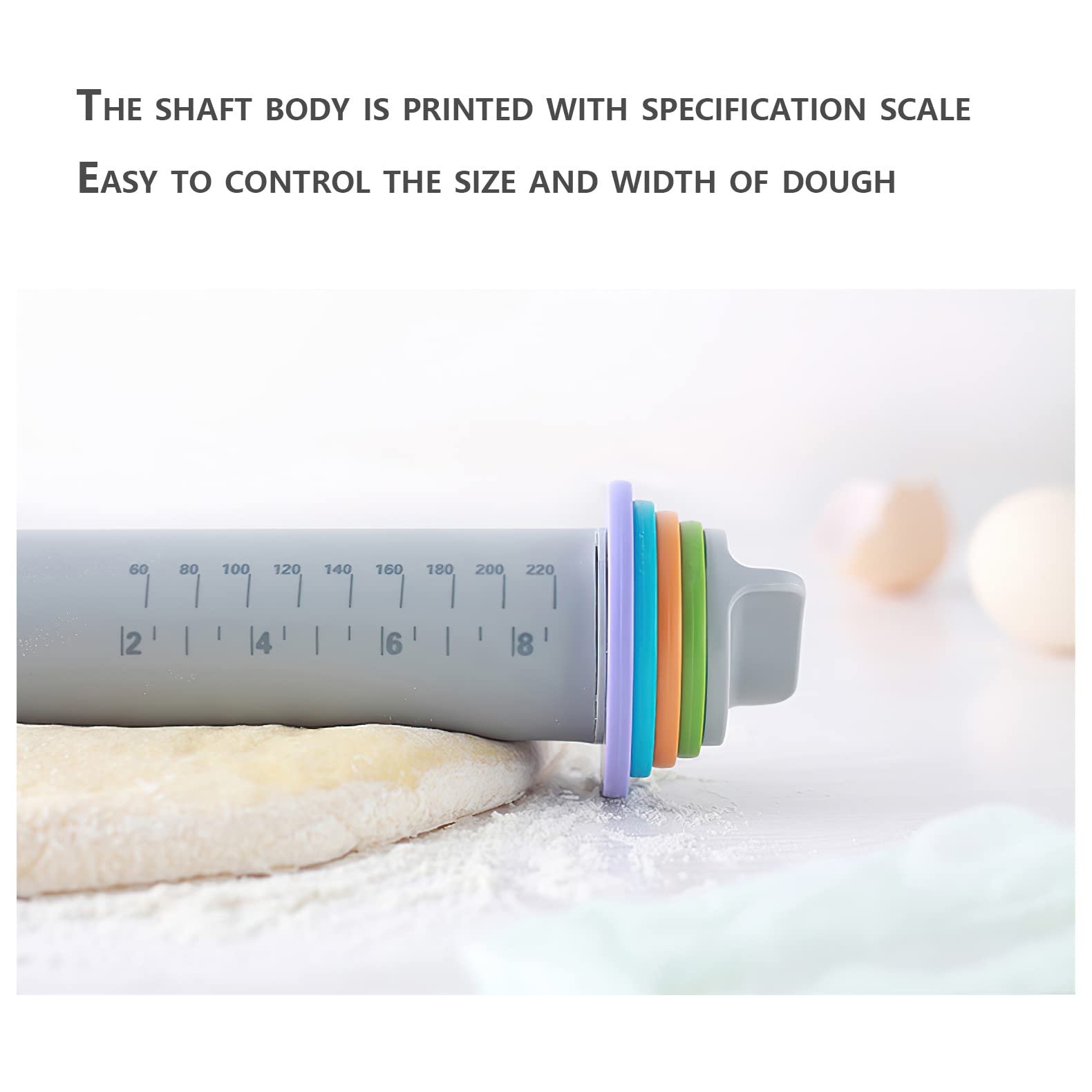 Aeelue Premium Rolling Pin, Adjustable Dough Roller Silicone, Removable Thickness Rings To Measure Doughs Professional Home Kitc