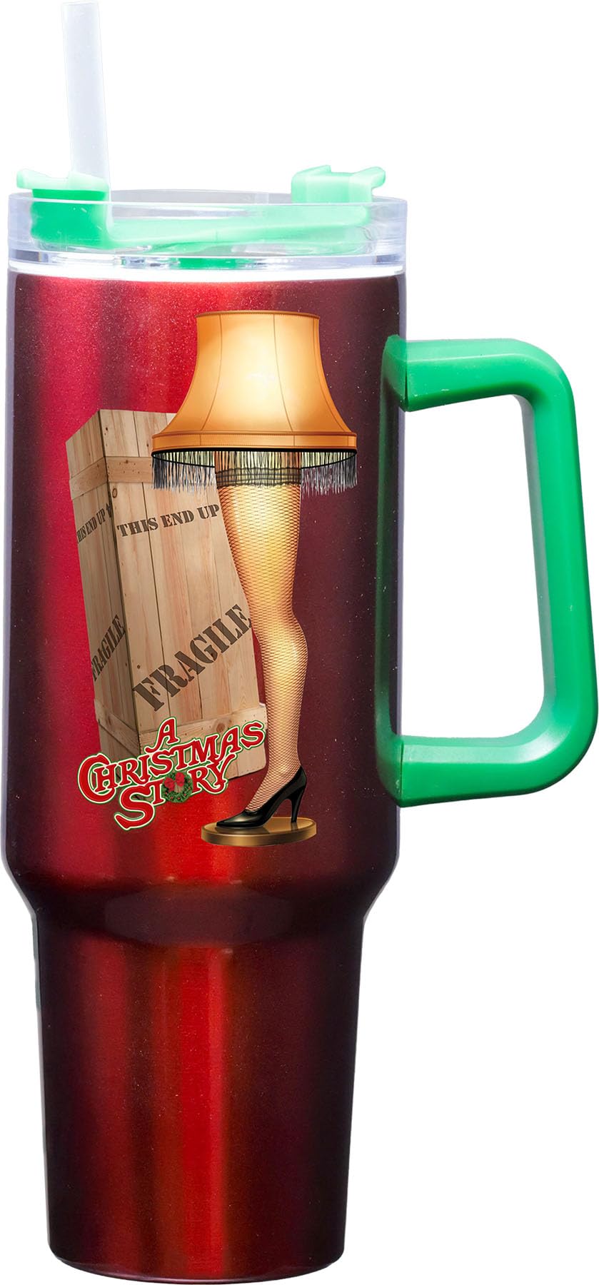 Spoontiques Leg Lamp 40oz Stainless Steel Travel Mug - Double Wall Stainless Steel with Sliding Lock Travel Lid - 11 Tall