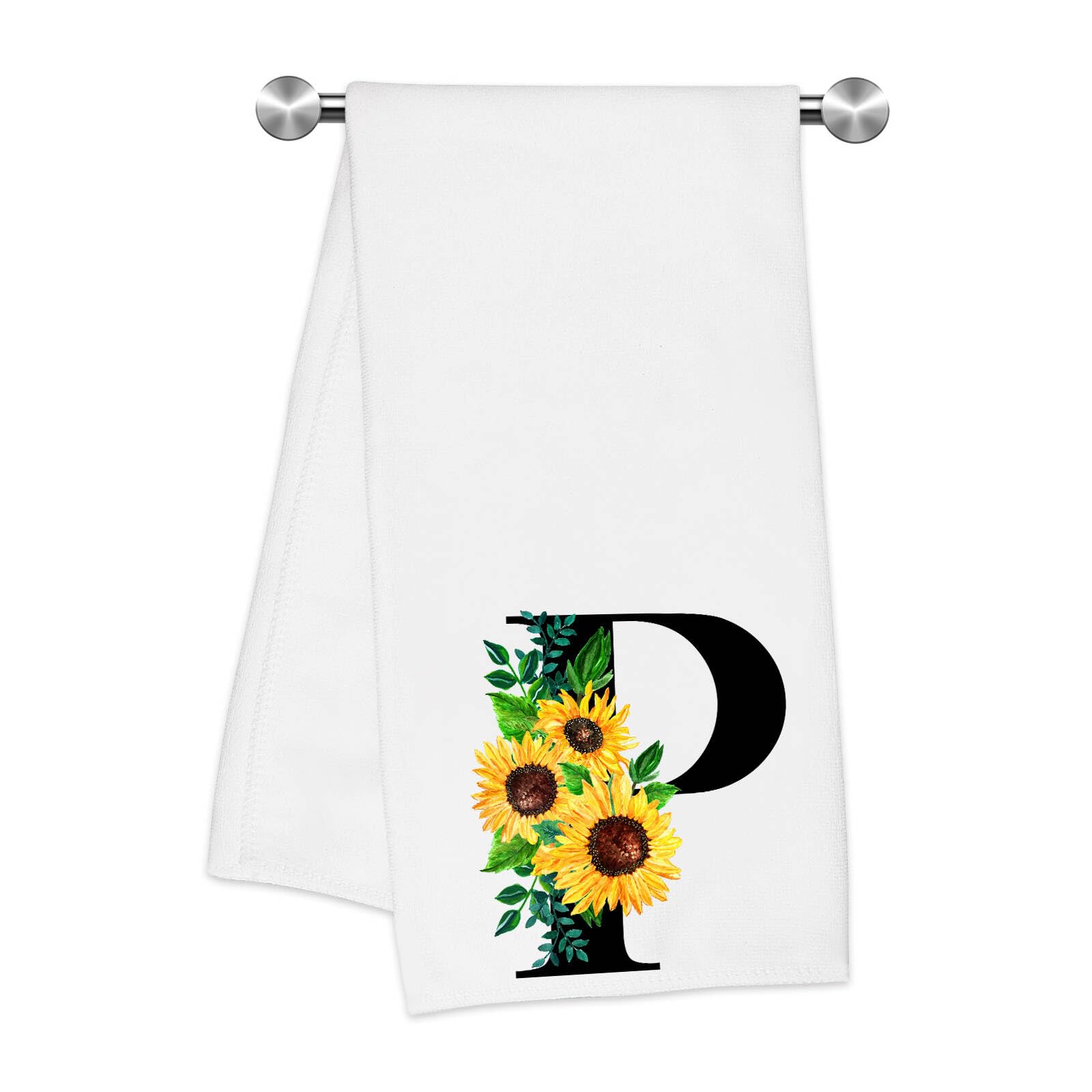 Z-synka Monogrammed Sunflower Hand Towels,Ini-tial P Tea Towel Letter Kitchen Towels,Sunflower Gifts for Women,Monogram Dish Tow