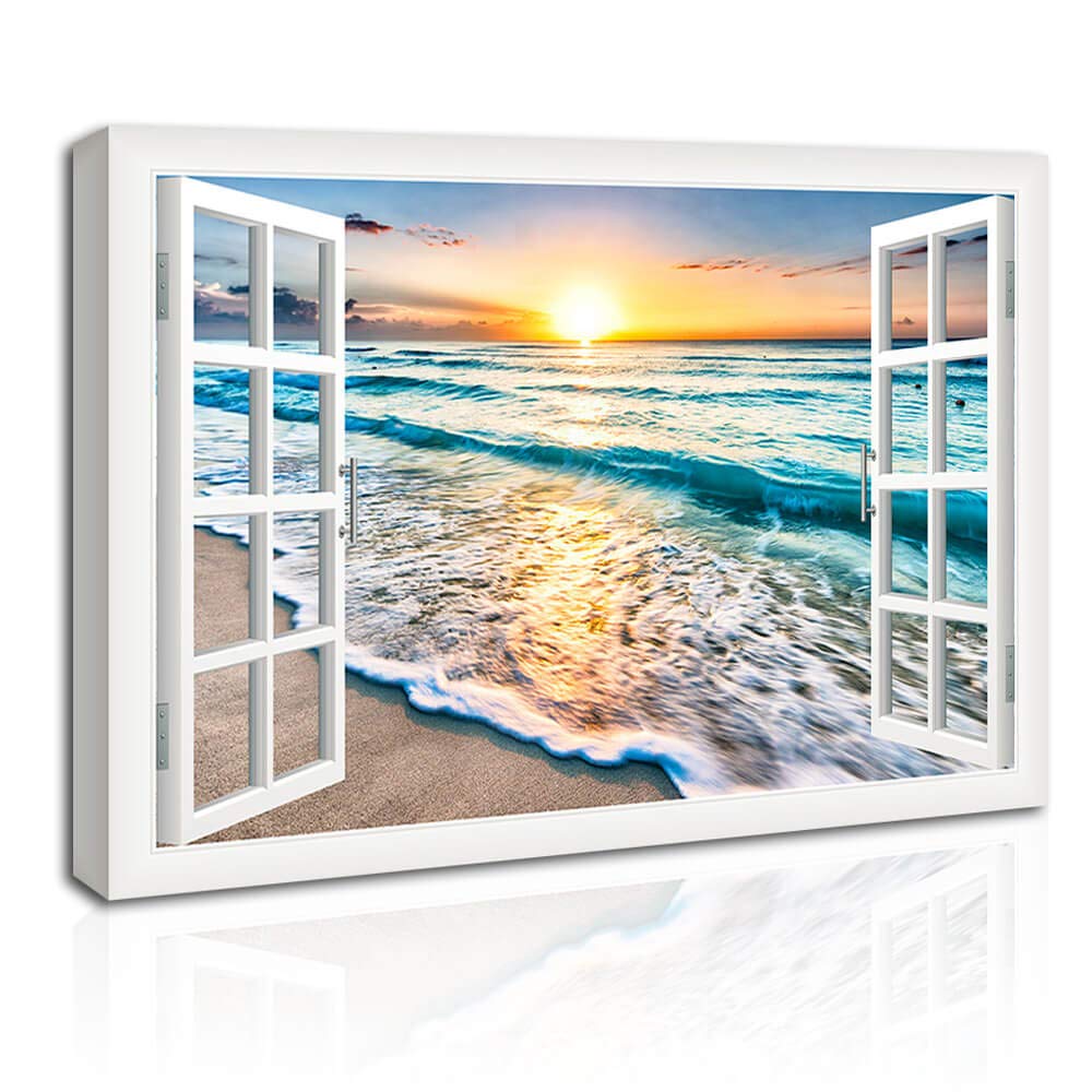 Wave Canvas Wall Art Sunset Ocean Nature Pictures Ready To Hang For Living Room Bedroom Home Decorations Modern Large Size Stret