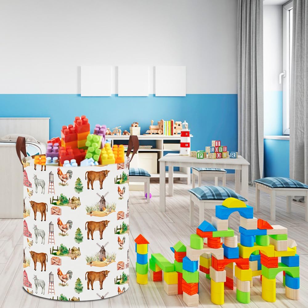Hkec 19.7 Laundry Basket,Kids Dirty Clothes Hamper,Waterproof Toys Storage Bin,Room Decor,Gift Baskets,Nursery Hamper(Farm)