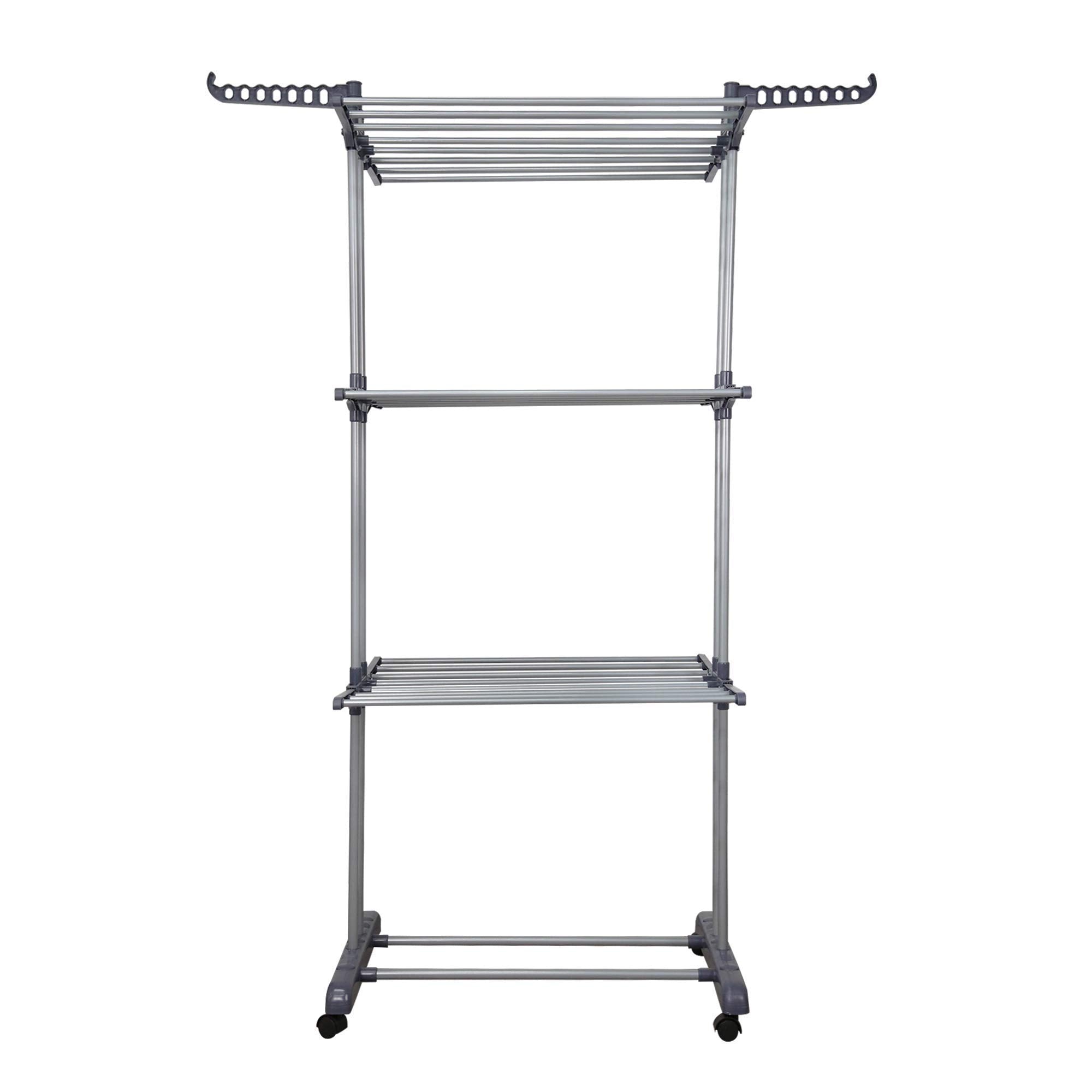 YOUUD Clothes Drying Rack 3-Tiers with Retractable Trays  Collapsible Shelves  Rolling and Base with Casters  Stainless Laundry Dryer Indoor or Outdoor Standing Rack