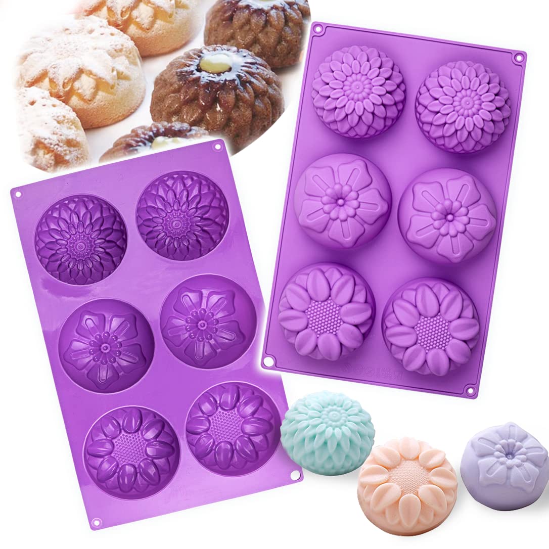 Oligitdi Silicone Cupcake Baking Muffin Mould Silicone 6 Cavity Mixed Flower Cupcake Baking Muffin Candle Soap Mould