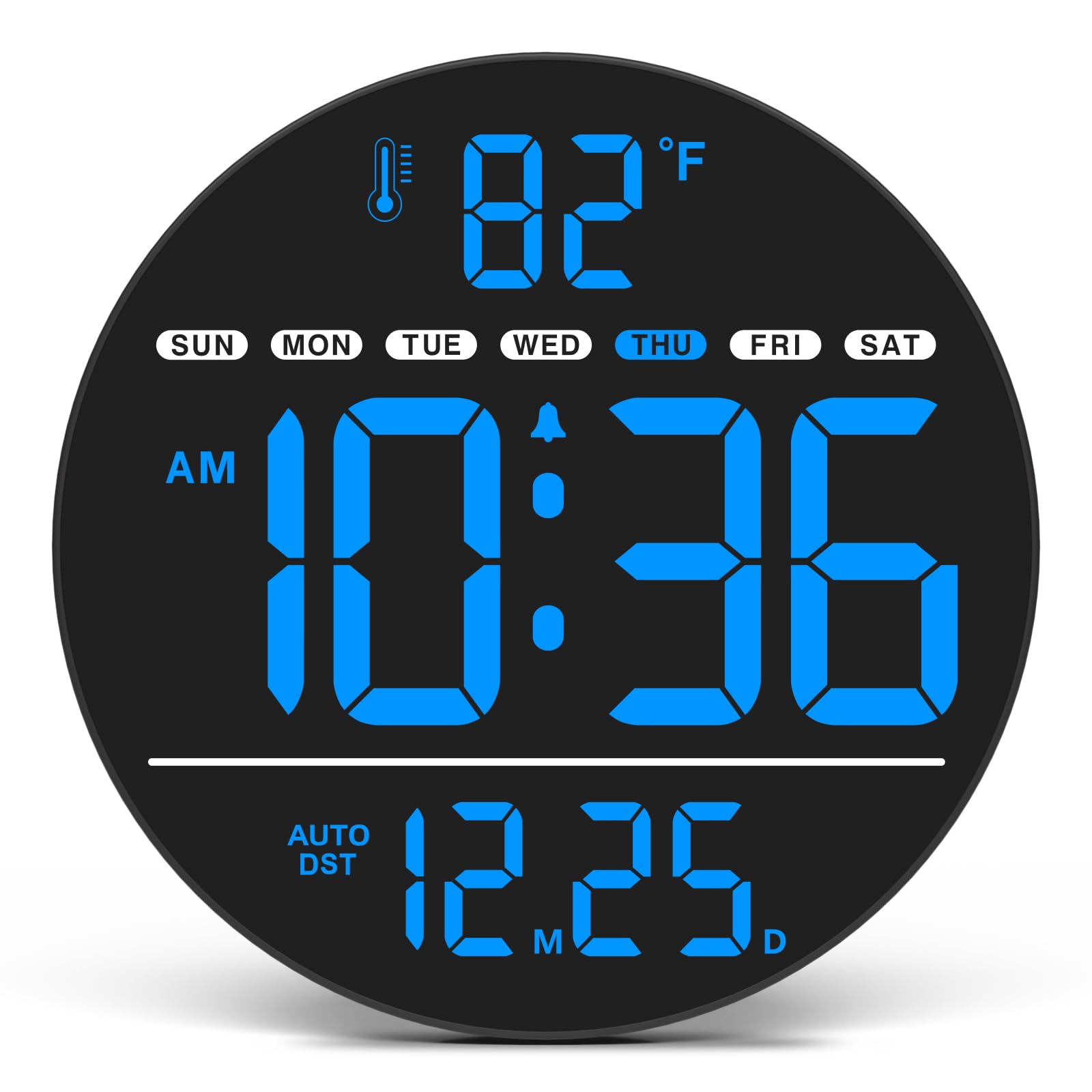 Wallarge Large Digital Wall Clock With Led Display, Electric Wall Clock With Temperature, Auto Dst, Date, And Day, 5-Level Brigh