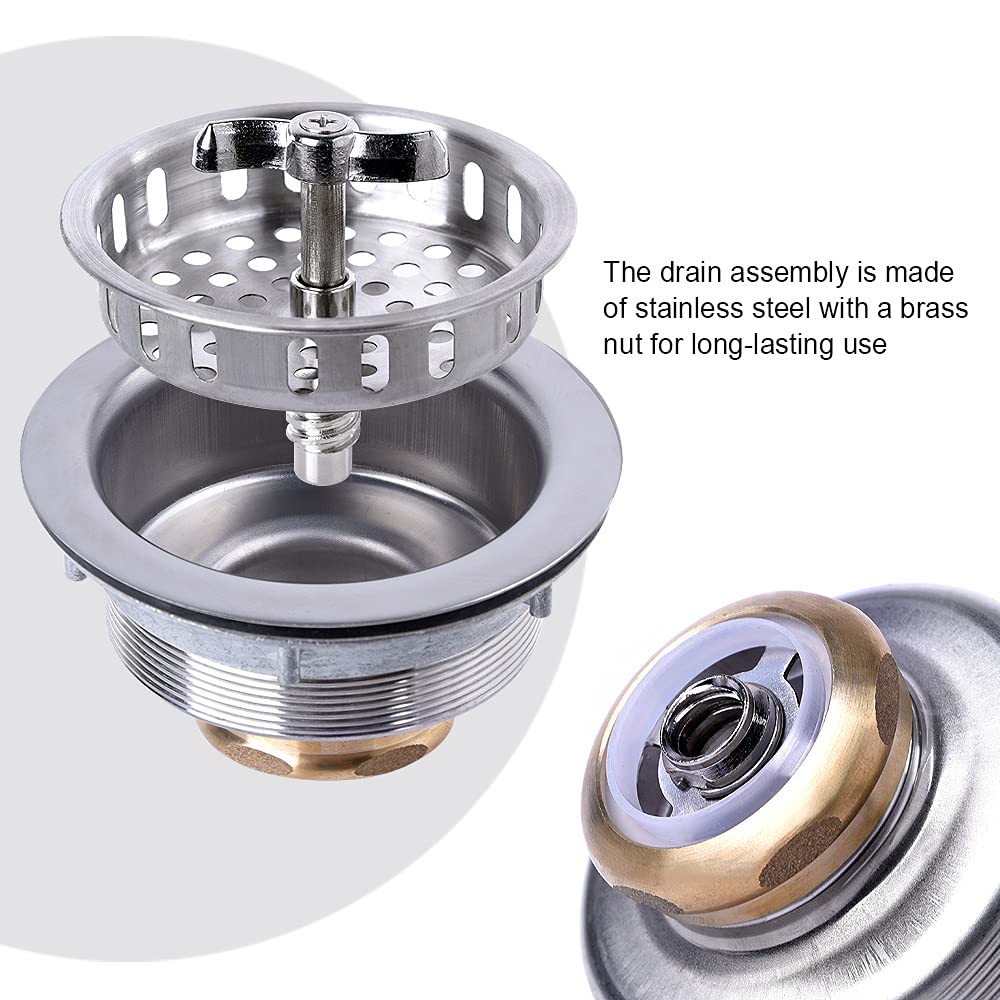 304 Stainless Steel Kitchen Sink Twist Lock Basket Drain Assembly W/Brass Nuts-VARNAHOME