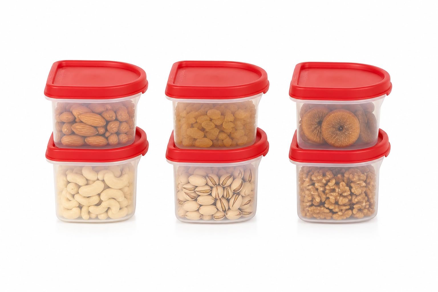Cutting Edge 250Ml Modular Storage Container Red Plain Lid (Set Of 6)
