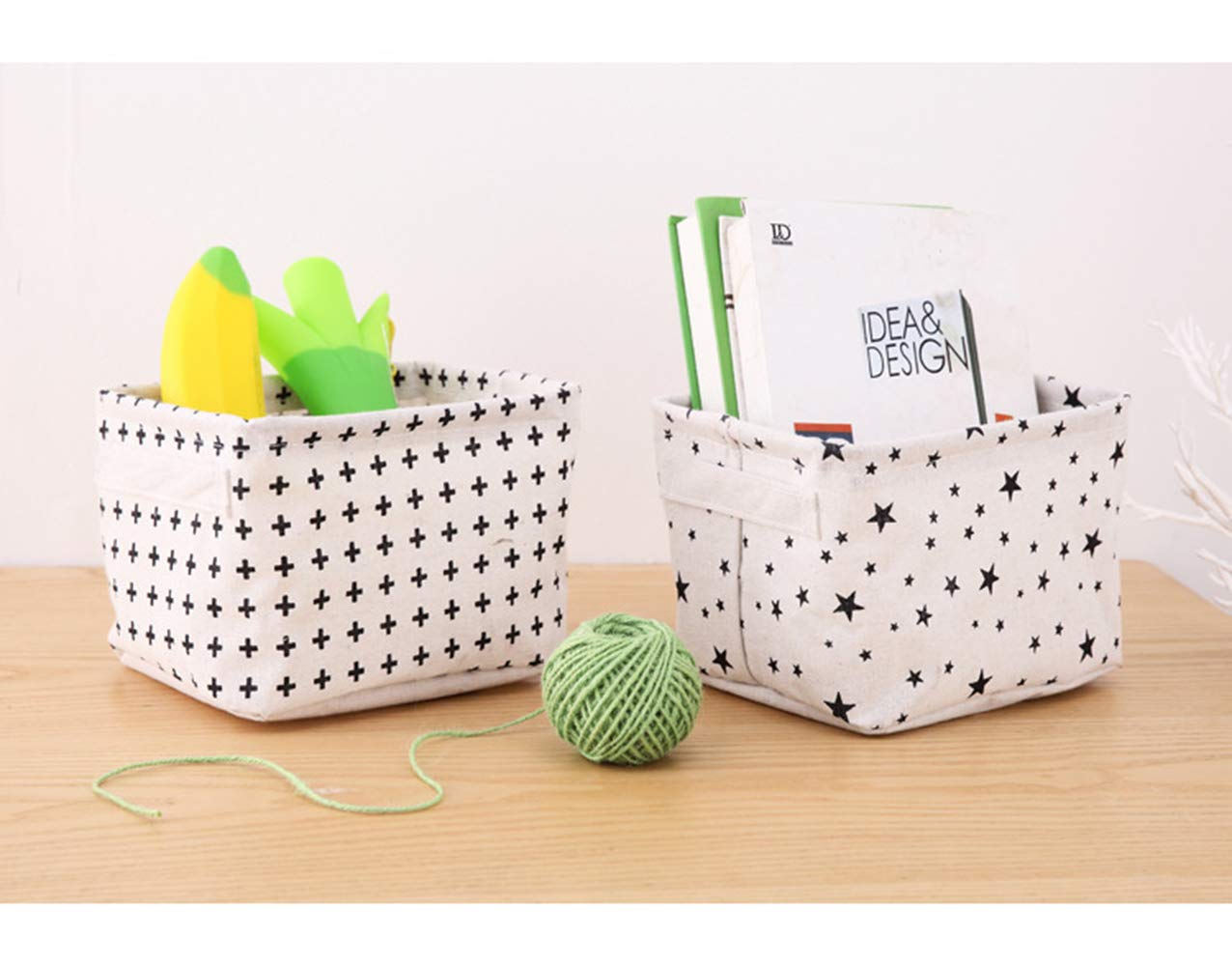 AARAINBOW 3 Packs Storage Basket Bins Canvas Mini Storage Cubes Storage Basket for Makeup  Toys Liners  Books Storage Baskets with Handles for Shelves & Desks (3 Star)