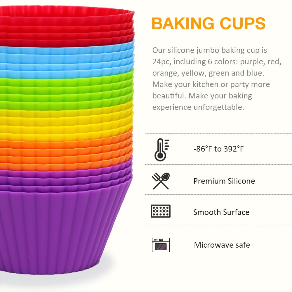 Pharamat Extra Large Silicone Cupcake Muffin Cups 24 Pack, 3.54 Inch Cupcake And Muffin Liners, Reusable Jumbo Silicone Baking C