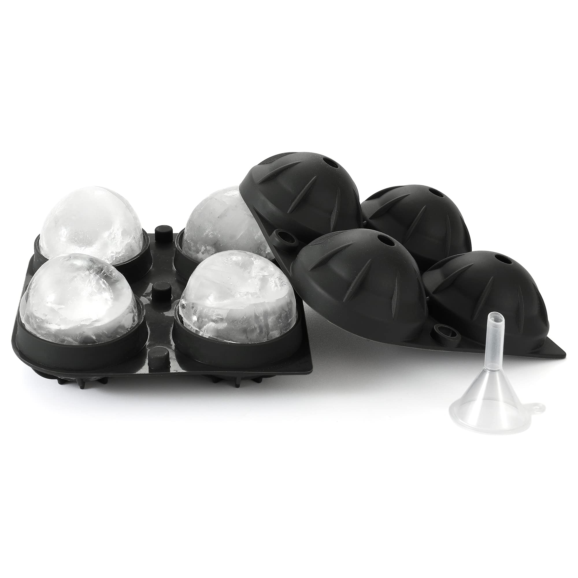 Humbee, Soft Silicone Ice Cube Tray With Lid, Flexible Ice Tray (4 Spheres, Black)