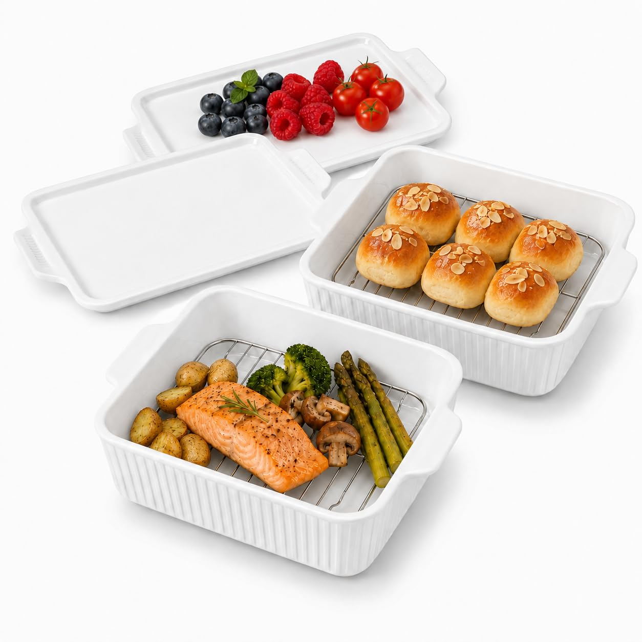 9Square Baking Pans with Lid Sets of 2, with Roasting Racks