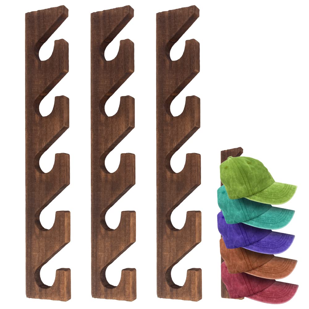 3 Pcs Hat Rack For Baseball Caps, Wall Mounted Wooden Hat Storage Organizer Hanger, Wall Vertical Hat Holder Caps Display Rack F