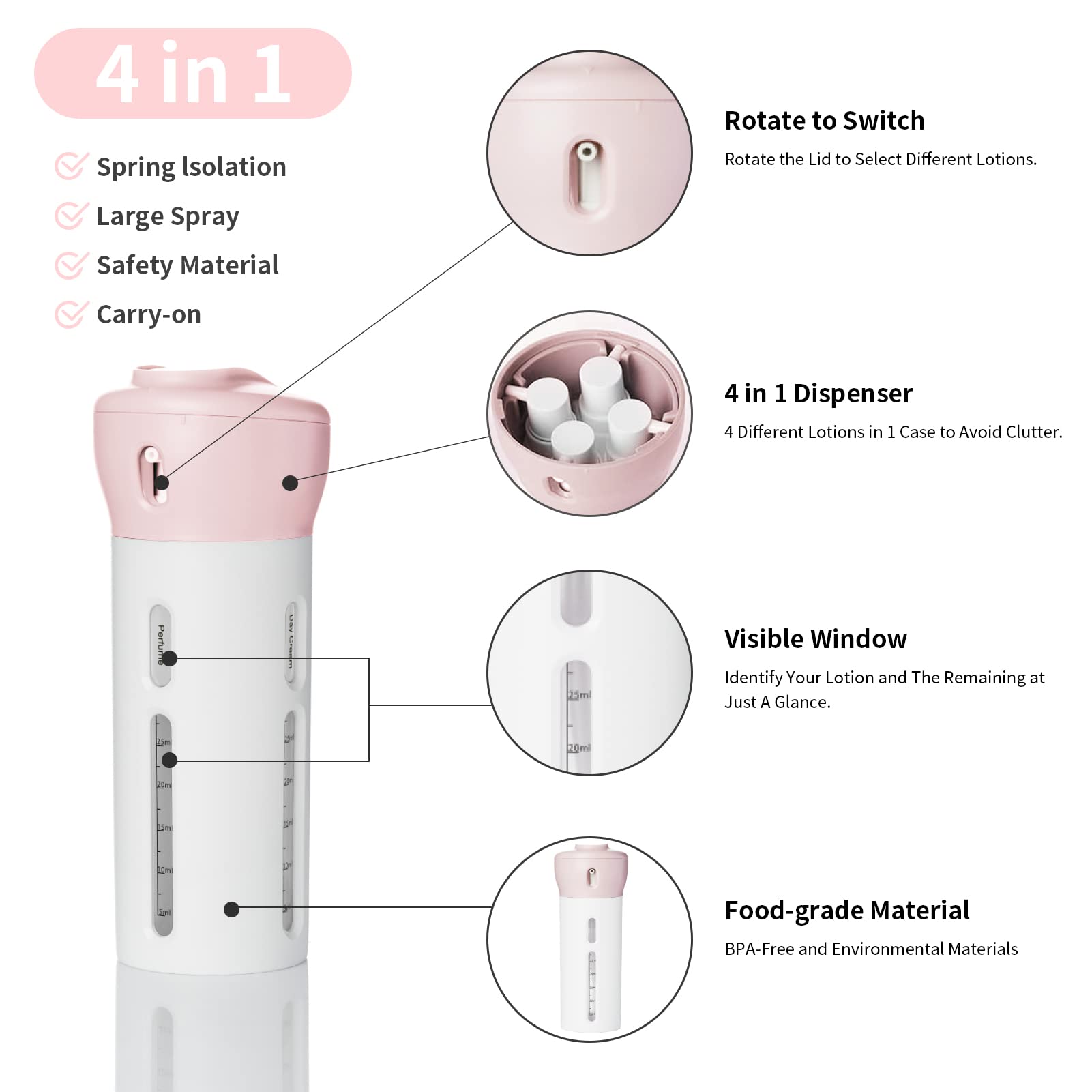 2 Pack 4 In 1 Travel Dispenser Bottle Leak Proof Container For Toiletries