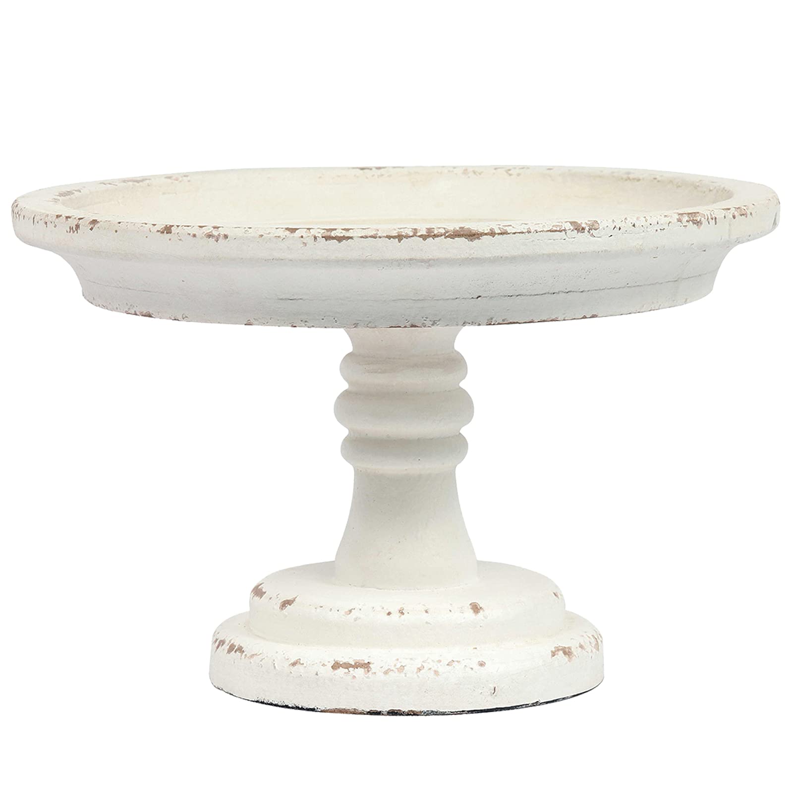 Rustic White Wood Pedestal Tray Stand For Table Decoration,Round Distressed Finished Cake Stand Dessert Table Display,Farmhouse