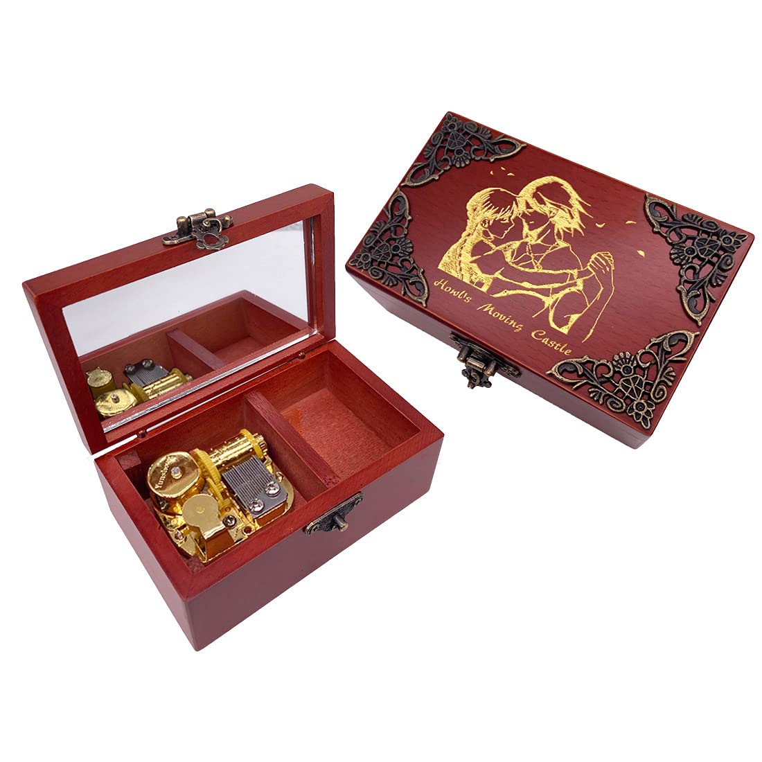 Youtang Jewelry Music Box with Mirror Laser Engraved Wood Musical Box Wind up Musical Gift for Her Him Girlfriend Boyfriend(Melo