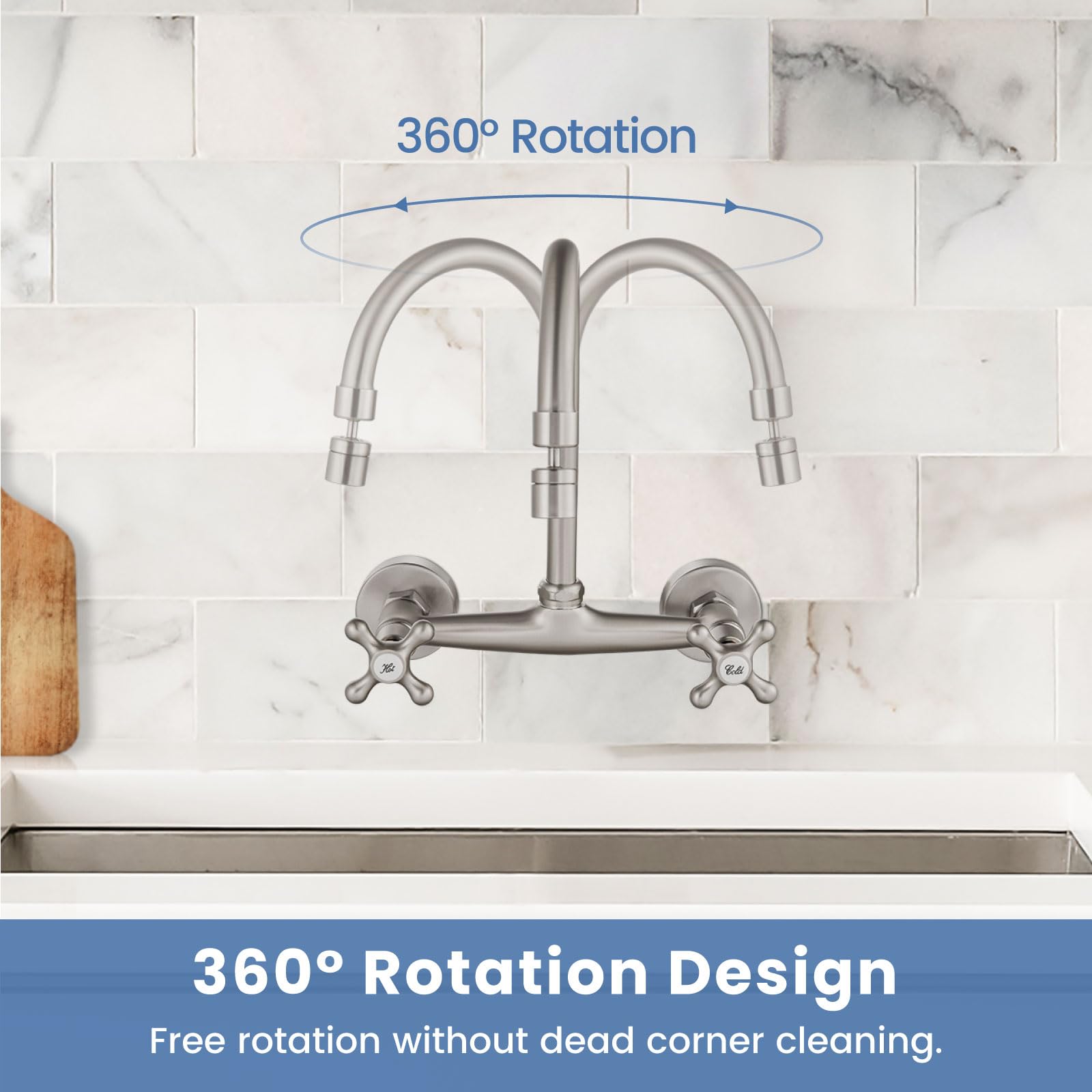 Airuida Brushed Nickel Wall Mount Kitchen Faucet with Sprayer Wall Mounted Kitchen Sink Faucet 8 Inch Center Double Cross Handles 360 Degree Swivel Spout Restaurant Mixer Tap Commercial