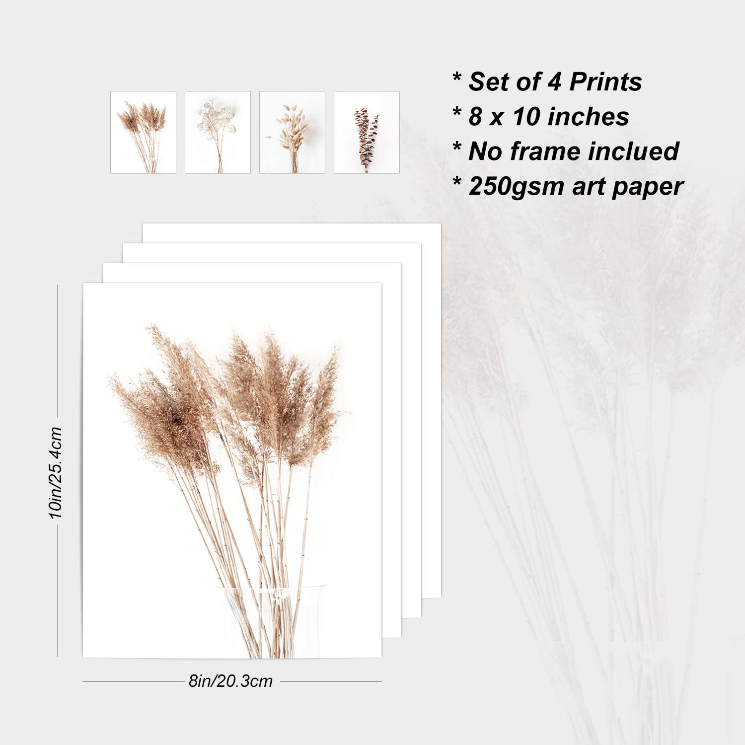 Heilkee Boho Wall Art Pampas Grass Decor Fall Farmhouse Decorations Botanical Prints Beige Room Aesthetic Neutral Bathroom Kitch