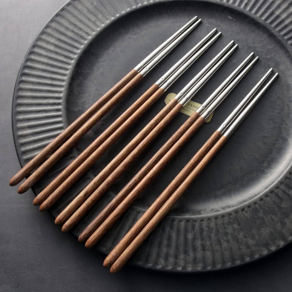 Metal Chopsticks 5 Pairs Sushi Chopsticks Sashimi Chopsticks Stainless Steel Japanese Chopsticks With Wood Handle Chef Tradition