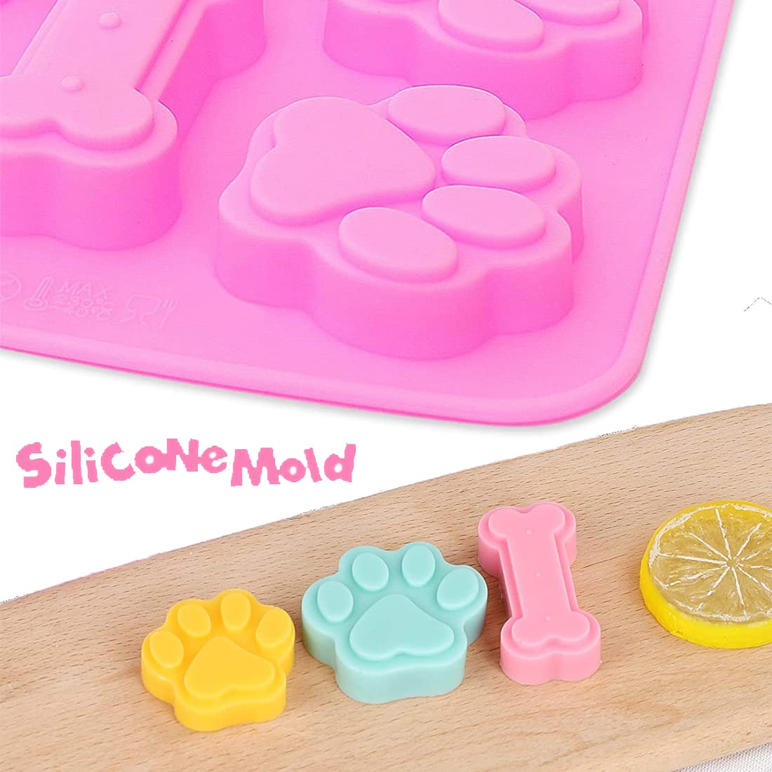 2 Pcs Silicone Puppy Treat Molds, Dog Paw And Bone Mold Ice Cube Mold, Jelly, Biscuits, Chocolate, Candy Baking Mold, Oven Micro
