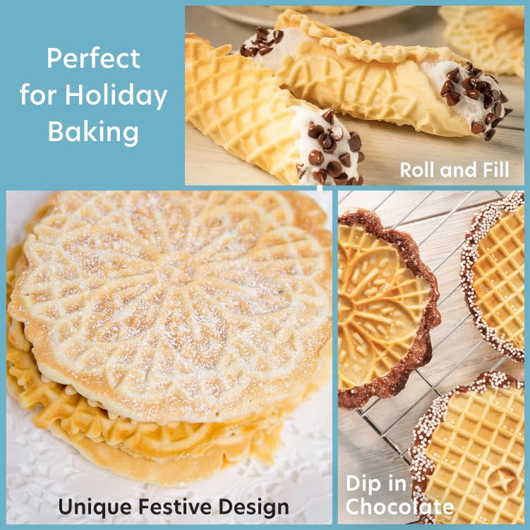 Pizzelle Maker- Non-Stick Electric Pizzelle Baker Press Makes Two 5-Inch Cookies At Once- Recipes Included