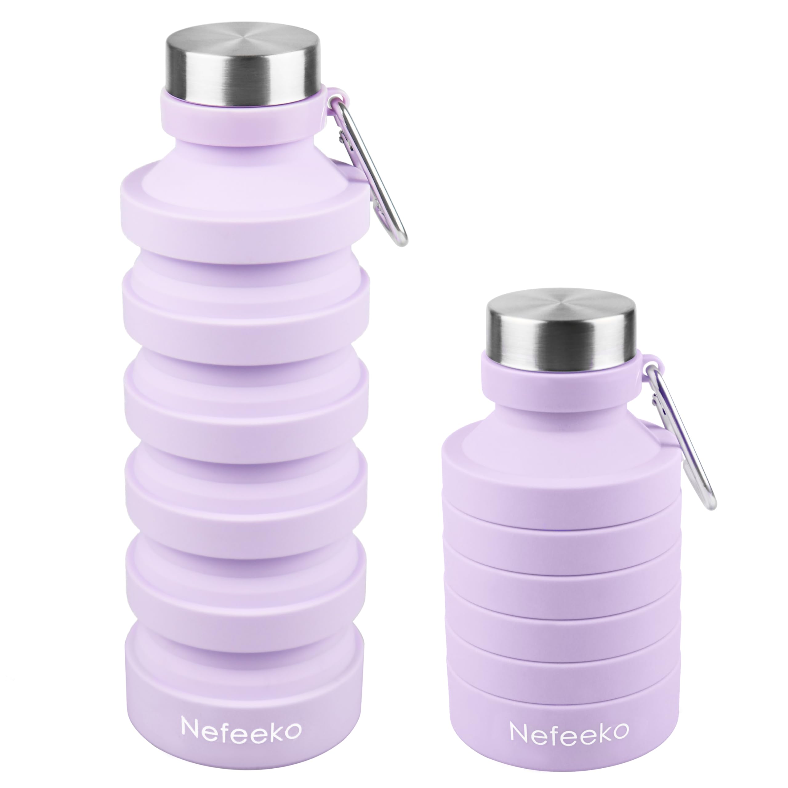 Nefeeko Collapsible Water Bottle, Reuseable Bpa Free Silicone Foldable, Portable Leak Proof Sports Water Bottle With Carabiner F