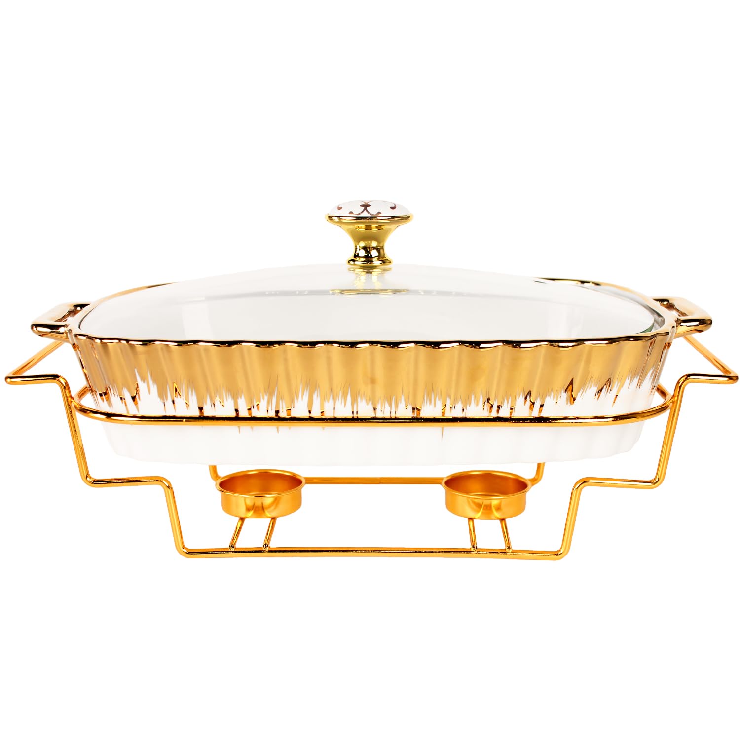 LIUYWYHCF Ceramic Casserole Baking Pan with Glass Lid and Gold Rack, 12inch Deep Pan, 1.2 Quart Capacity, with Handle, Home Dec