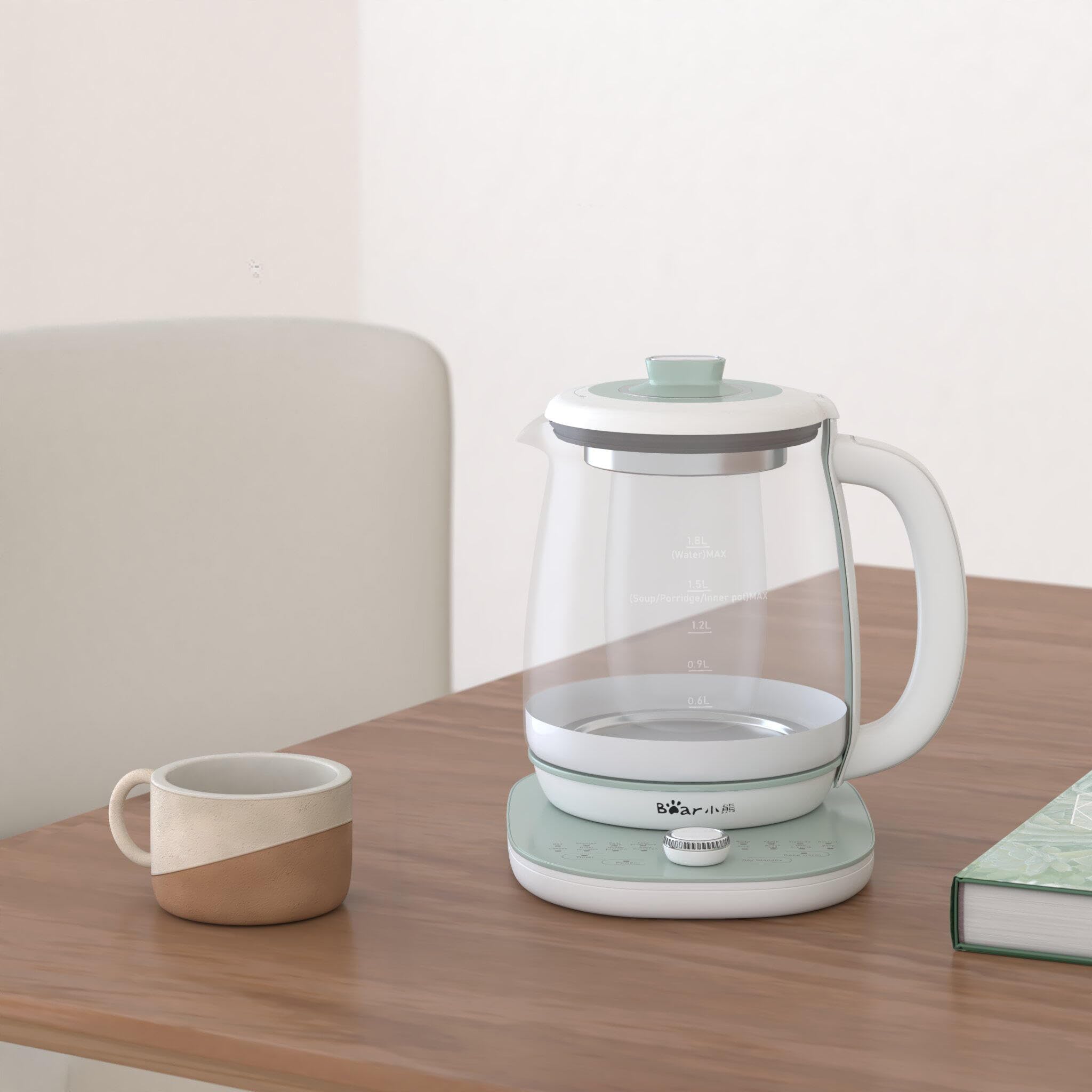 Bear Ysh-C18S2 Health Pot, Electric Kettle Tea Maker With Infuser, Glass Kettle & Stew Pot, 16 Menus 18L 120V, Green