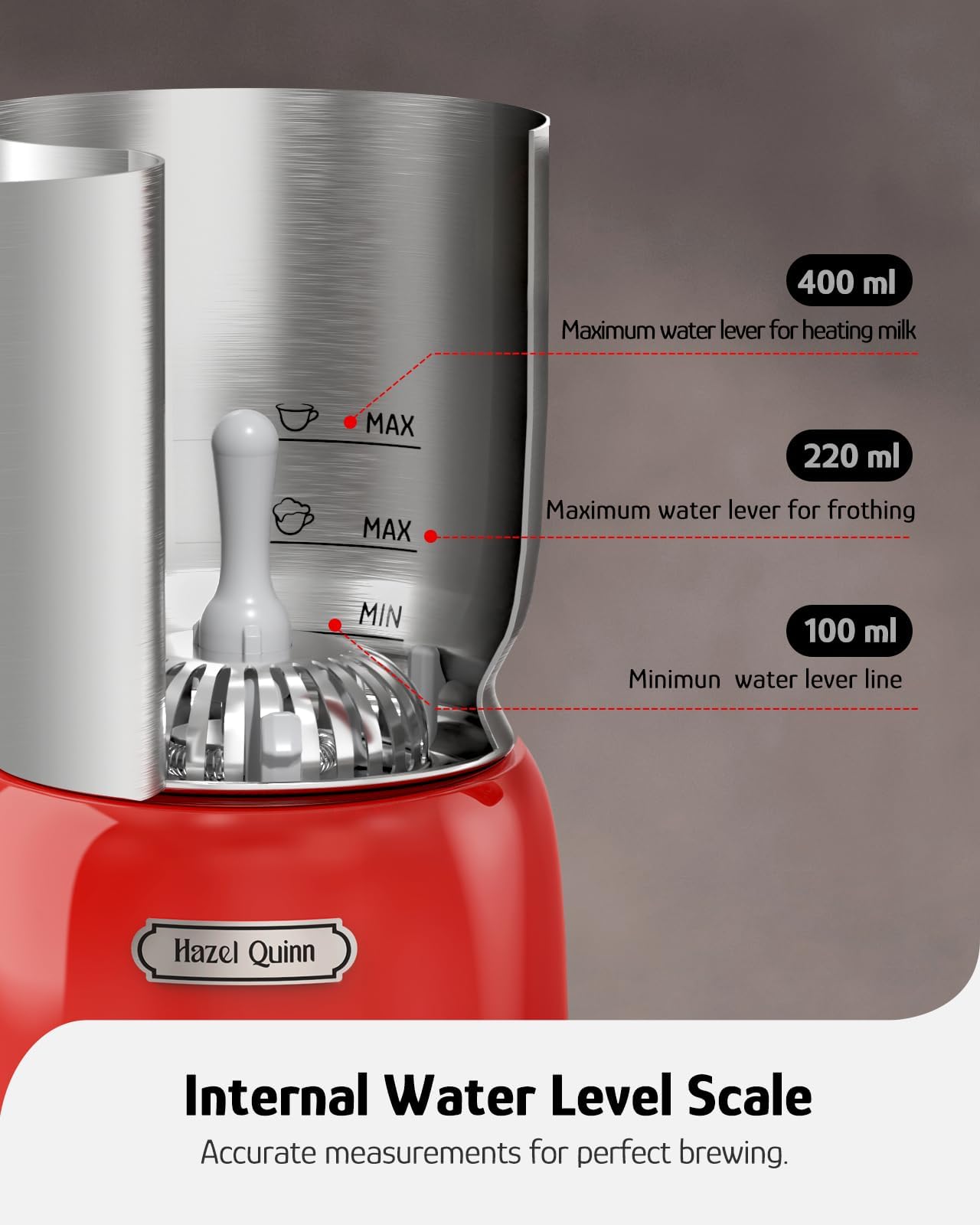 Hazel Quinn Milk Frother, 5 Functions, Variable Temp And Thickness Frother And Steamer, Detachable For Dishwasher Safe, 400Ml/13